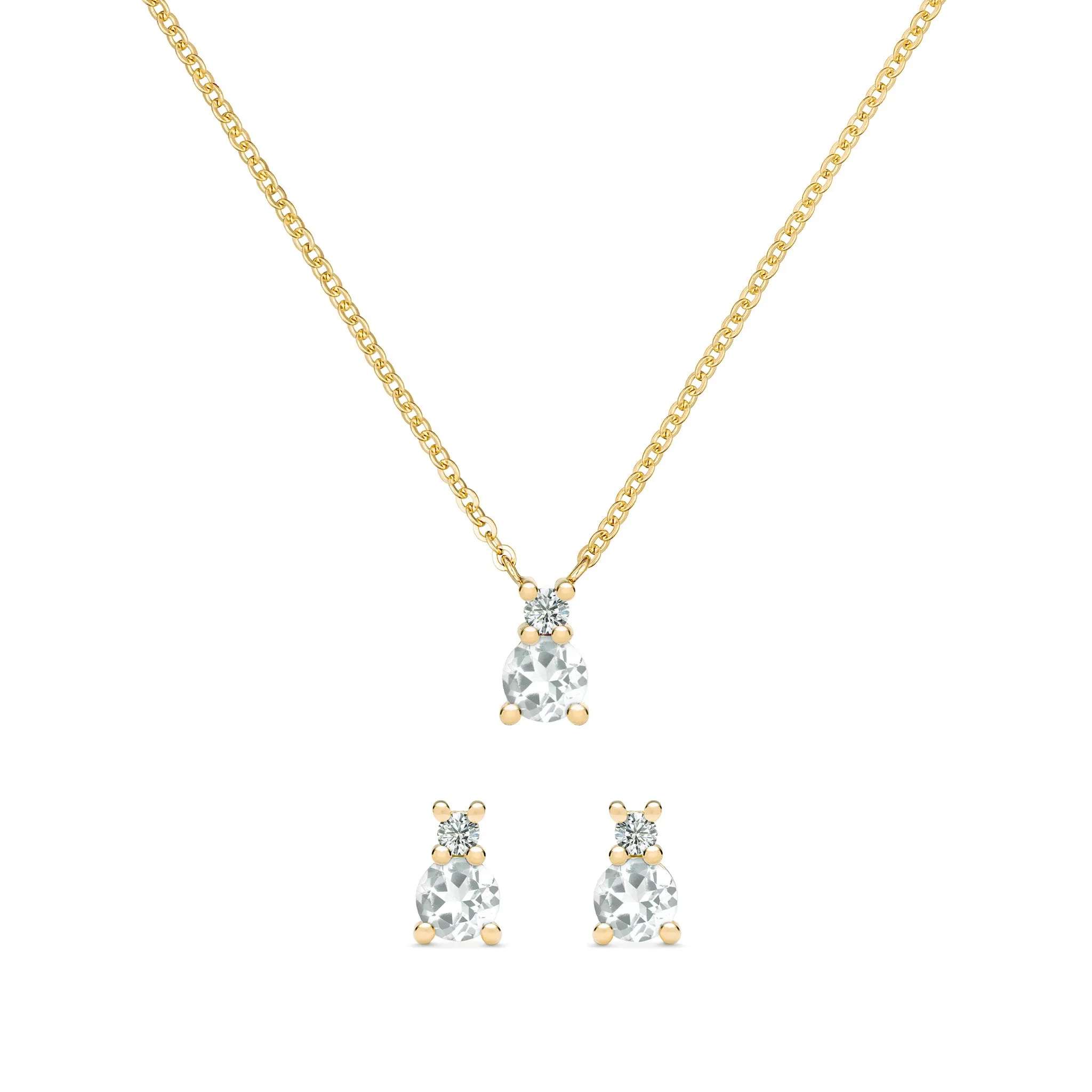 Greenwich Solitaire White Topaz & Diamond Necklace and Earrings Set in 14k Gold (April) sold by Haverhill