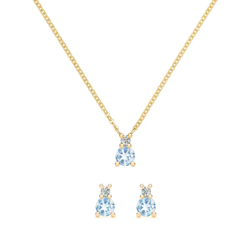 Greenwich Solitaire Aquamarine & Diamond Necklace and Earrings Set in 14k Gold (March) sold by Haverhill