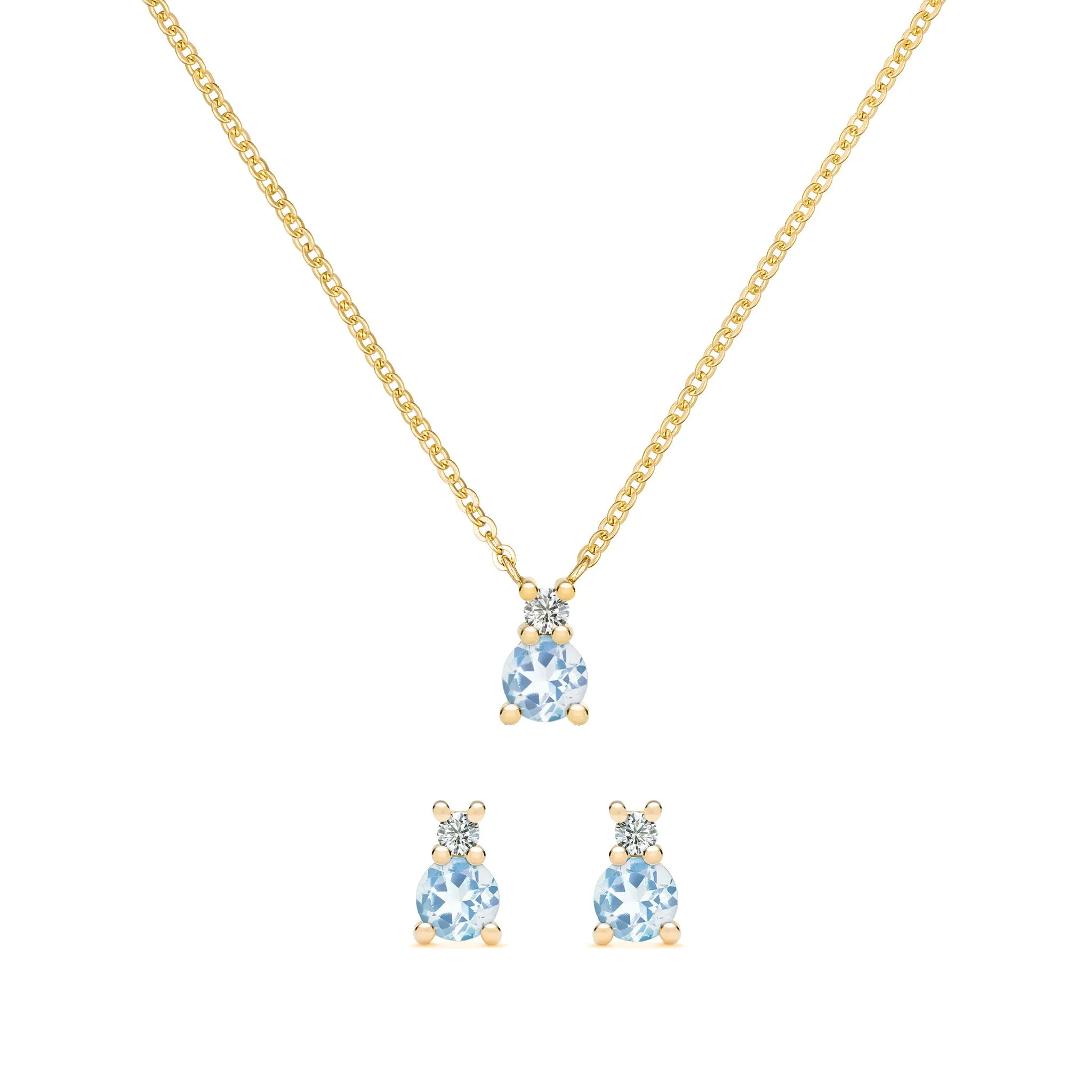 Greenwich Solitaire Aquamarine & Diamond Necklace and Earrings Set in 14k Gold (March) sold by Haverhill