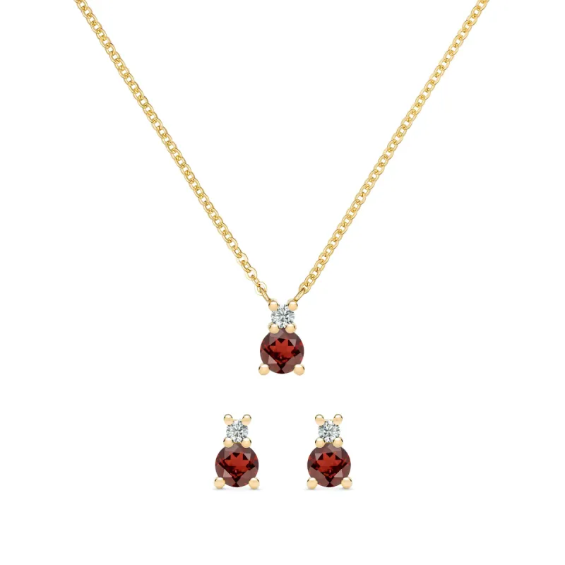 Greenwich Solitaire Garnet & Diamond Necklace and Earrings Set in 14k Gold (January) sold by Haverhill