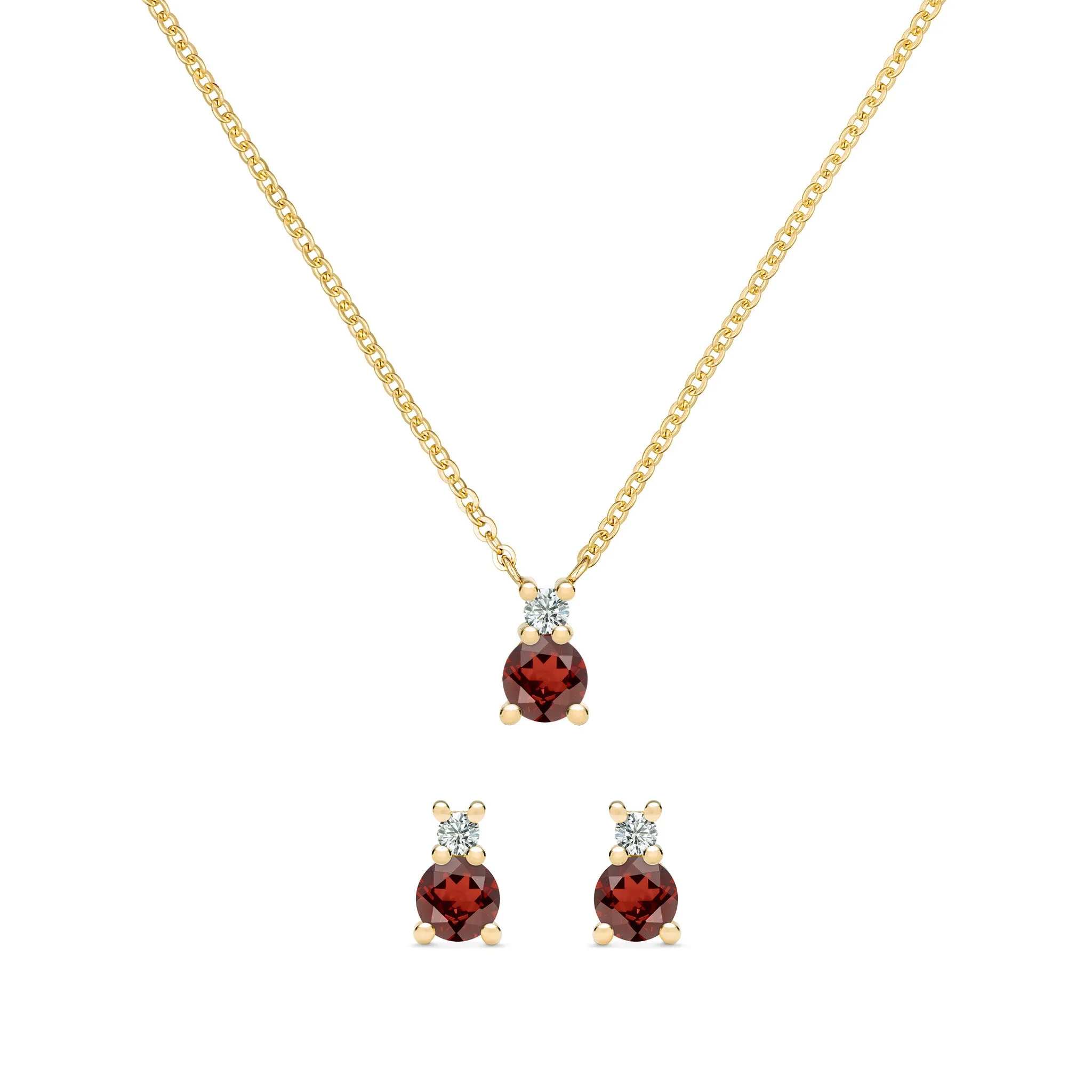Greenwich Solitaire Garnet & Diamond Necklace and Earrings Set in 14k Gold (January) sold by Haverhill