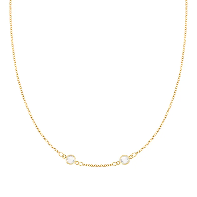 Petite 2 Birthstone Necklace in 14k Gold (Centered) made by Haverhill
