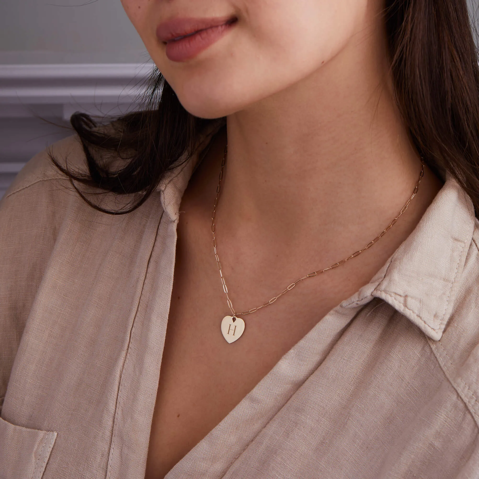 Small Engravable Flat Heart Pendant with Adelaide Mini Chain in 14k Gold sold by Haverhill product image thumbnail 2
