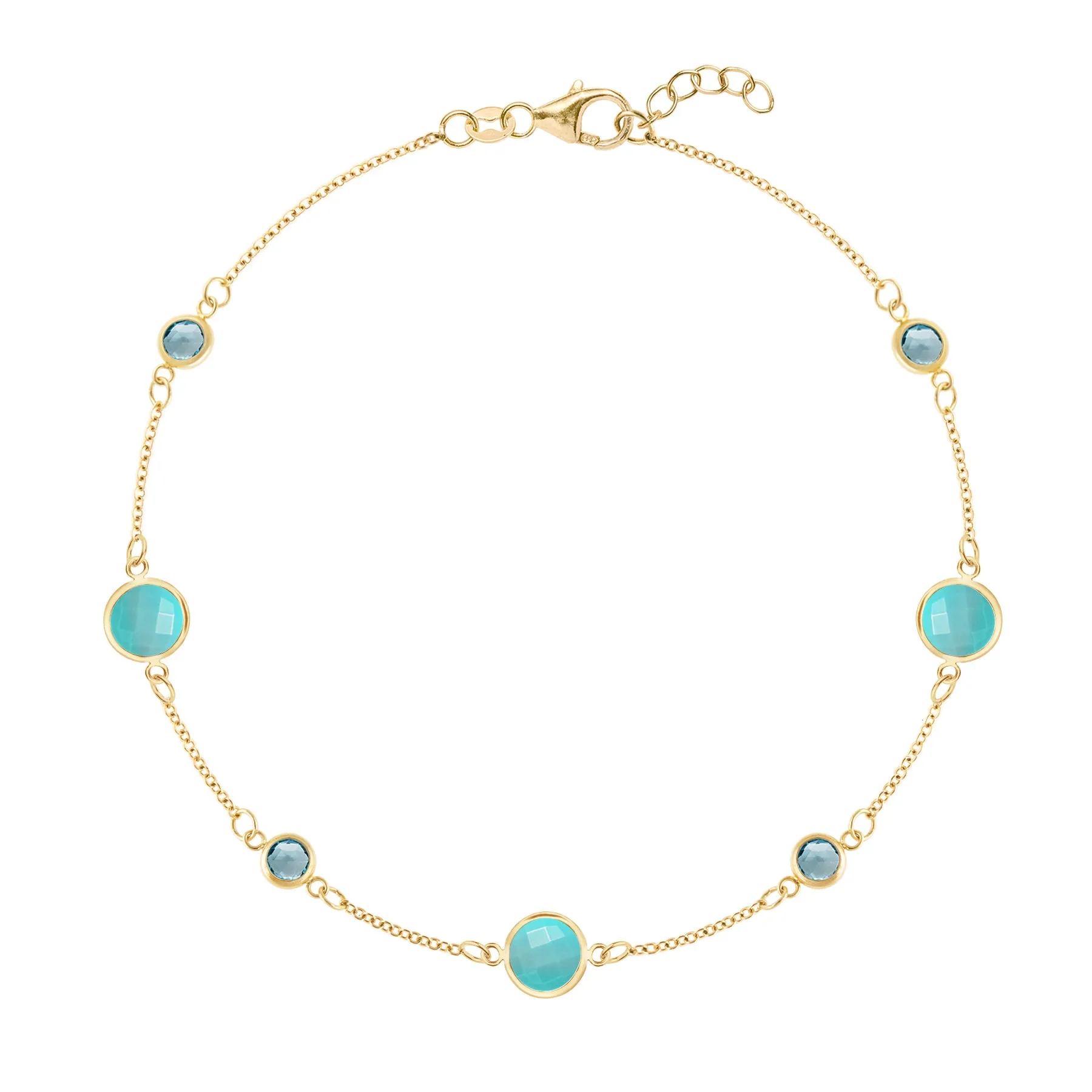Bayberry Grand & Petite 7 Turquoise & Nantucket Blue Topaz Bracelet in 14k Gold (December) sold by Haverhill