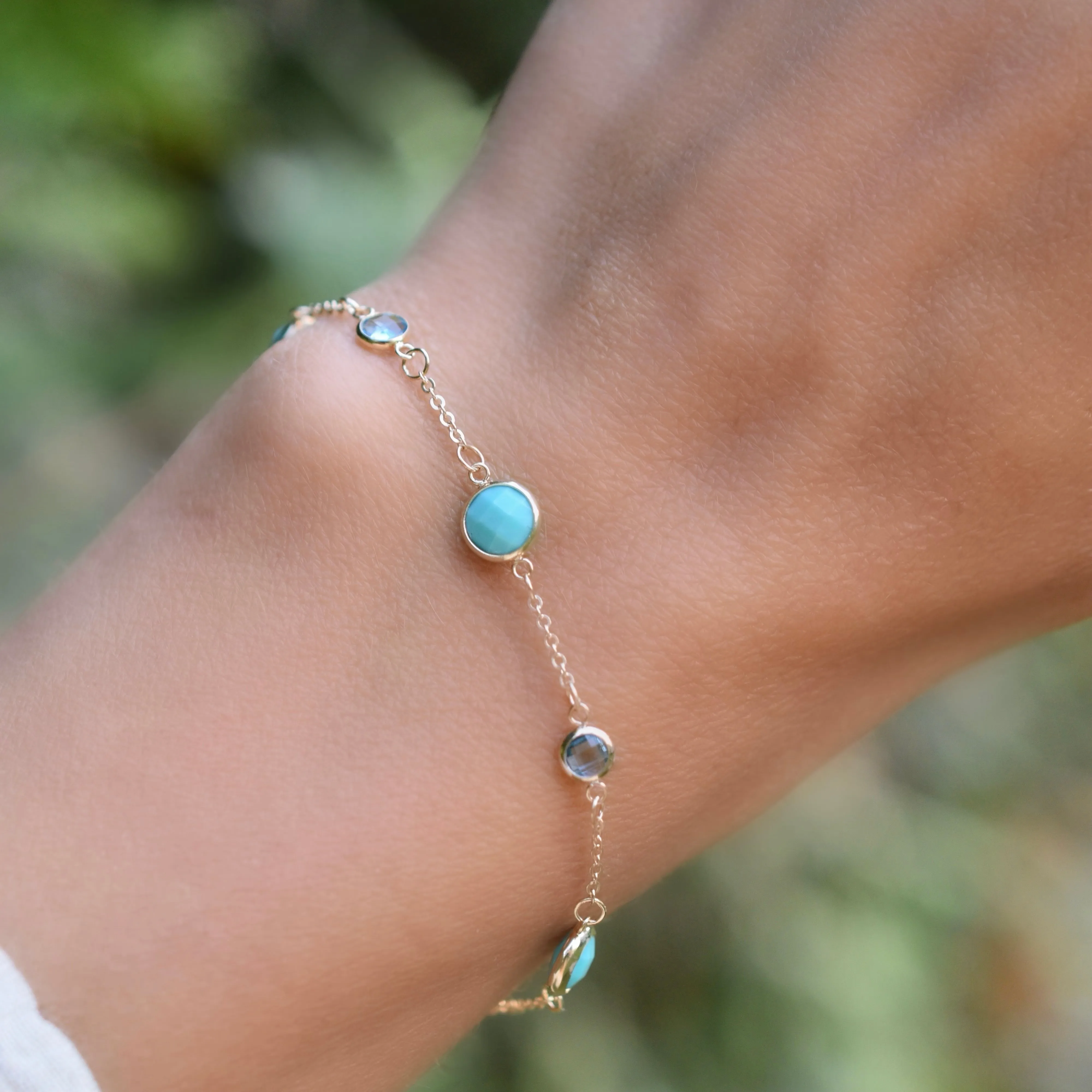 Bayberry Grand & Petite 7 Turquoise & Nantucket Blue Topaz Bracelet in 14k Gold (December) sold by Haverhill product image thumbnail 3