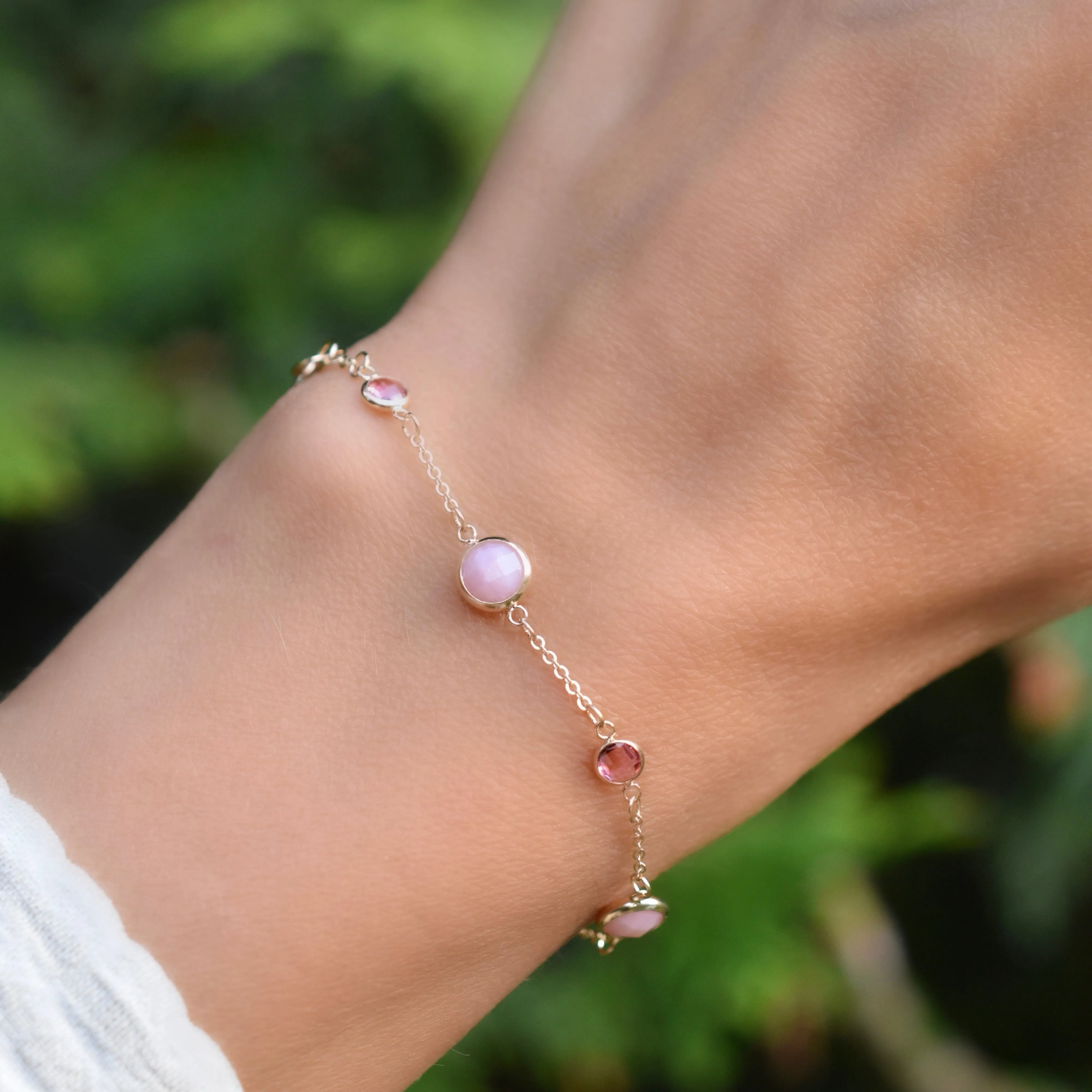 Bayberry Grand & Petite 7 Pink Opal & Pink Sapphire Bracelet in 14k Gold (October) sold by Haverhill product image thumbnail 2
