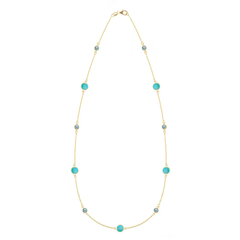 Bayberry Grand & Petite 11 Turquoise & Nantucket Blue Topaz Necklace in 14k Gold (December) sold by Haverhill