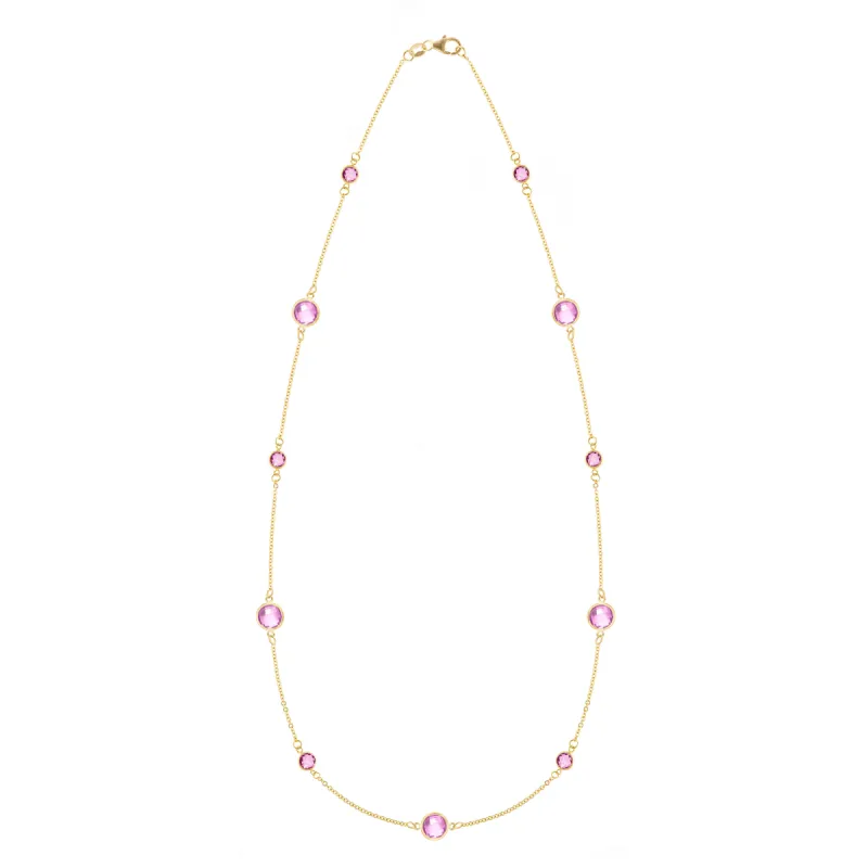 Bayberry Grand & Petite 11 Pink Sapphire Necklace in 14k Gold (October) sold by Haverhill