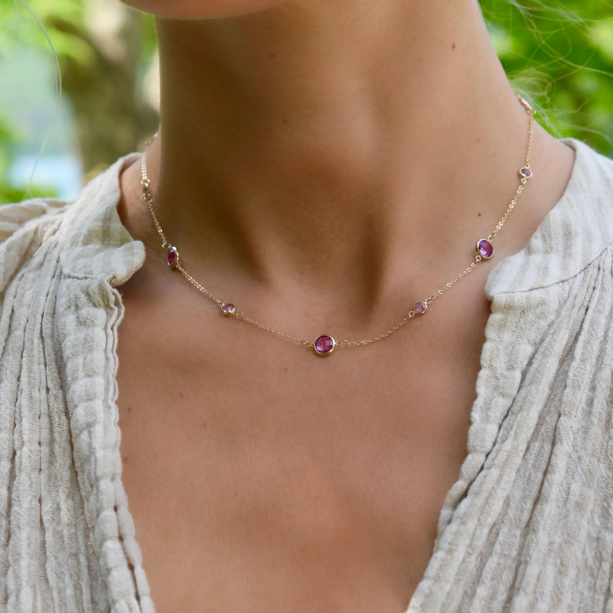 Bayberry Grand & Petite 11 Pink Sapphire Necklace in 14k Gold (October) sold by Haverhill product image thumbnail 2