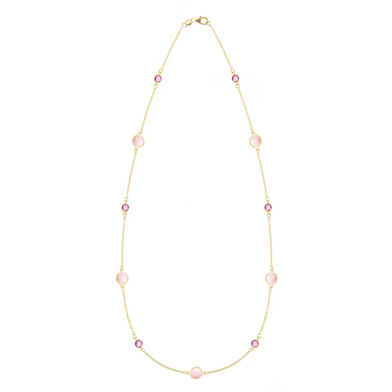 Bayberry Grand & Petite 11 Pink Opal & Pink Sapphire Necklace in 14k Gold (October) sold by Haverhill