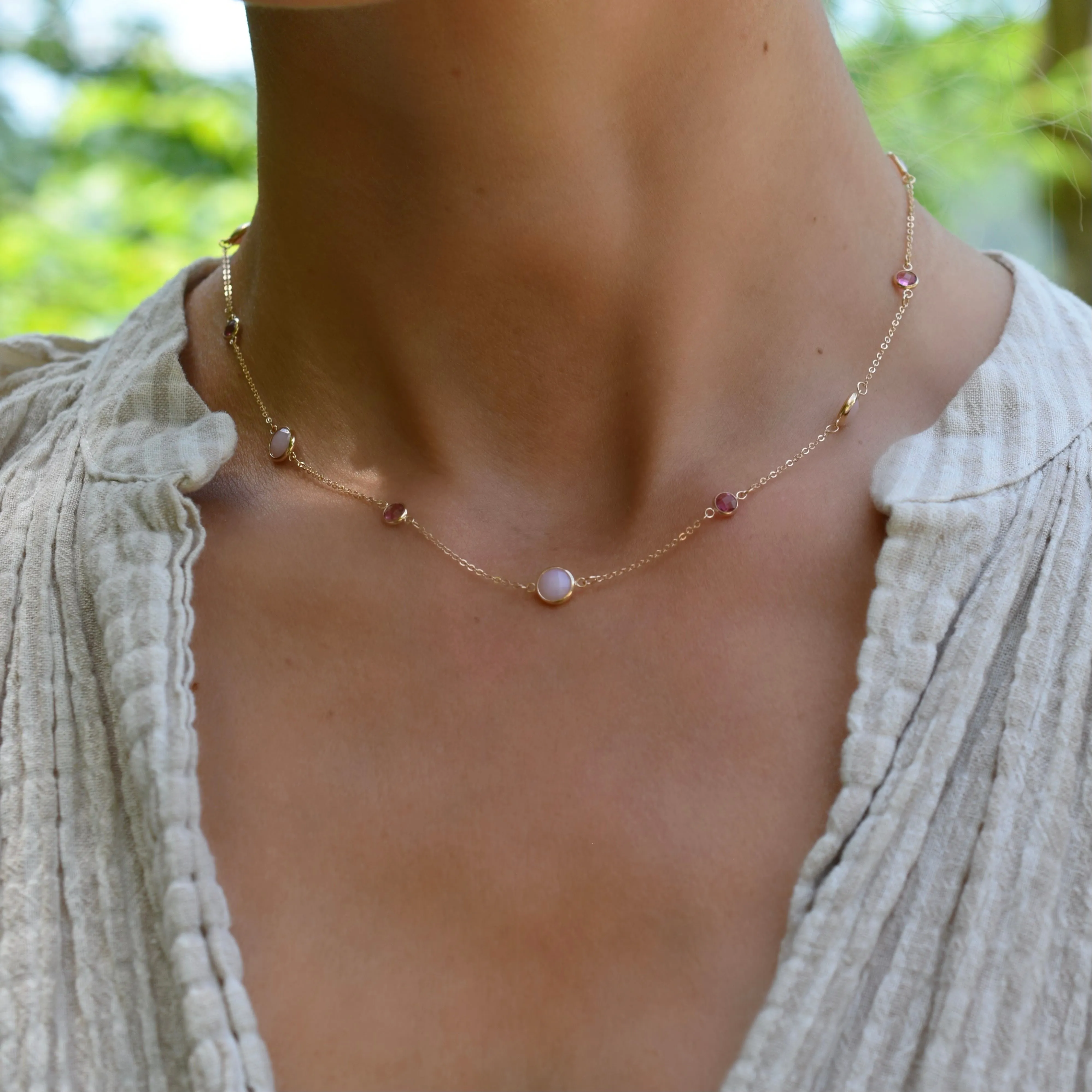 Bayberry Grand & Petite 11 Pink Opal & Pink Sapphire Necklace in 14k Gold (October) sold by Haverhill product image thumbnail 2