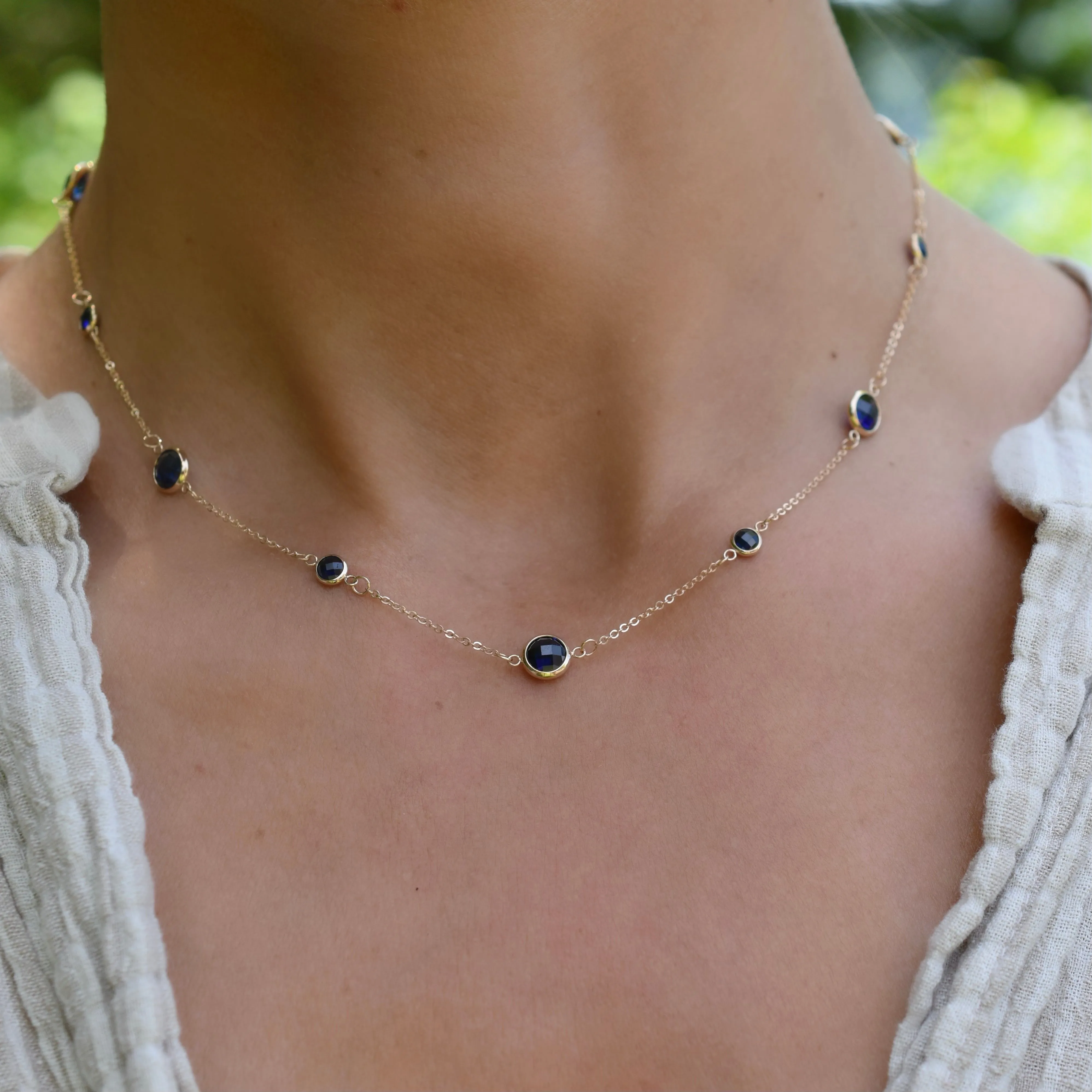 Bayberry Grand & Petite 11 Sapphire Necklace in 14k Gold (September) sold by Haverhill product image thumbnail 3