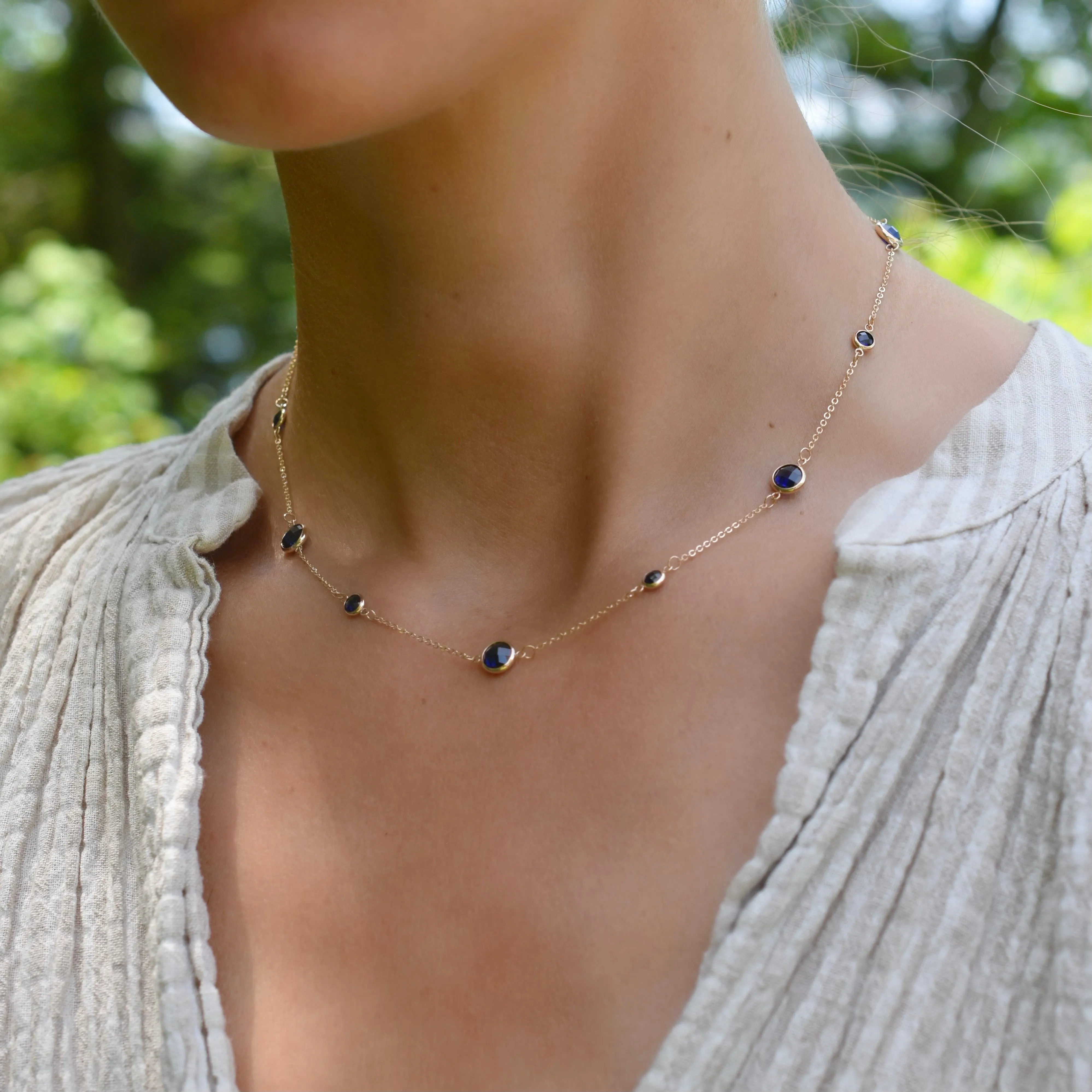 Bayberry Grand & Petite 11 Sapphire Necklace in 14k Gold (September) sold by Haverhill product image thumbnail 2