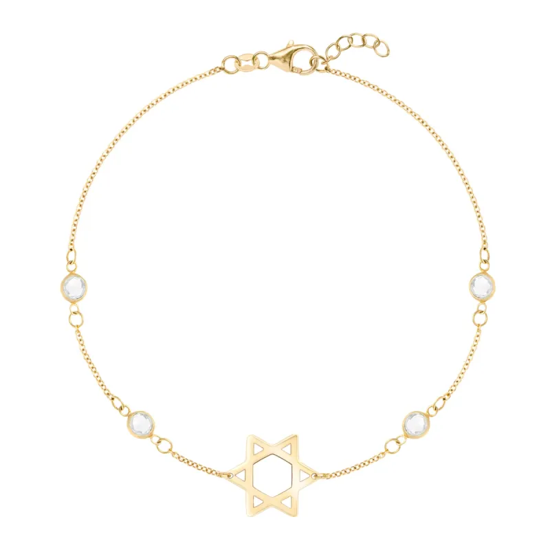 Star of David & Petite 4 Birthstone Bracelet in 14k Gold sold by Haverhill