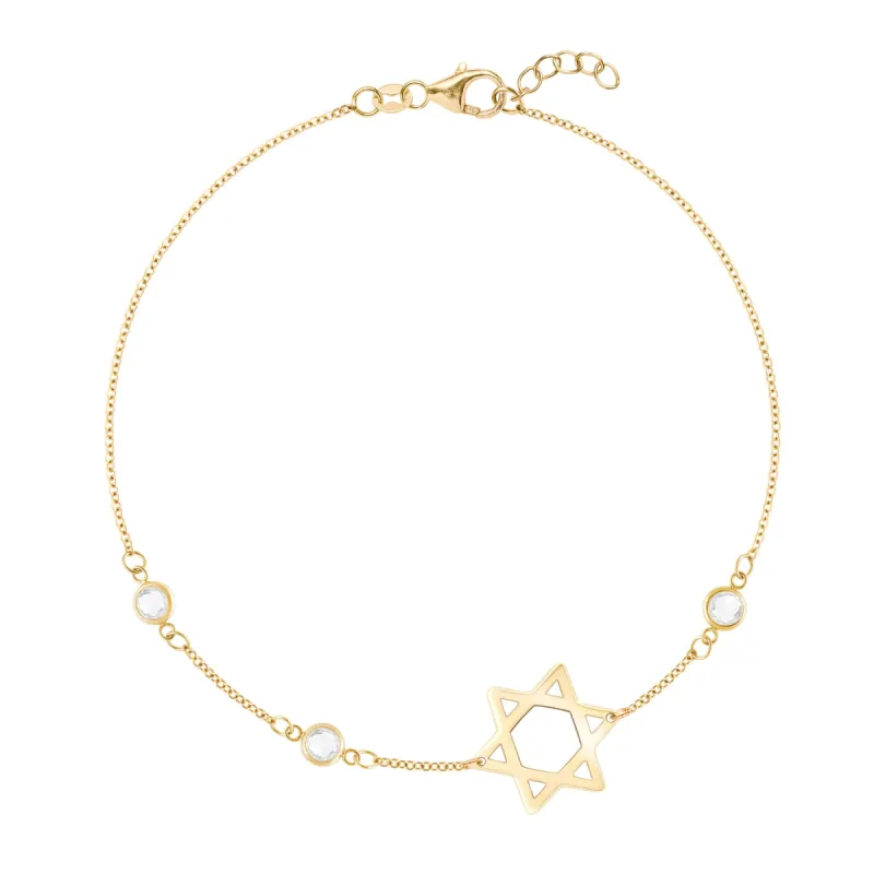 Star of David & Petite 3 Birthstone Bracelet in 14k Gold sold by Haverhill