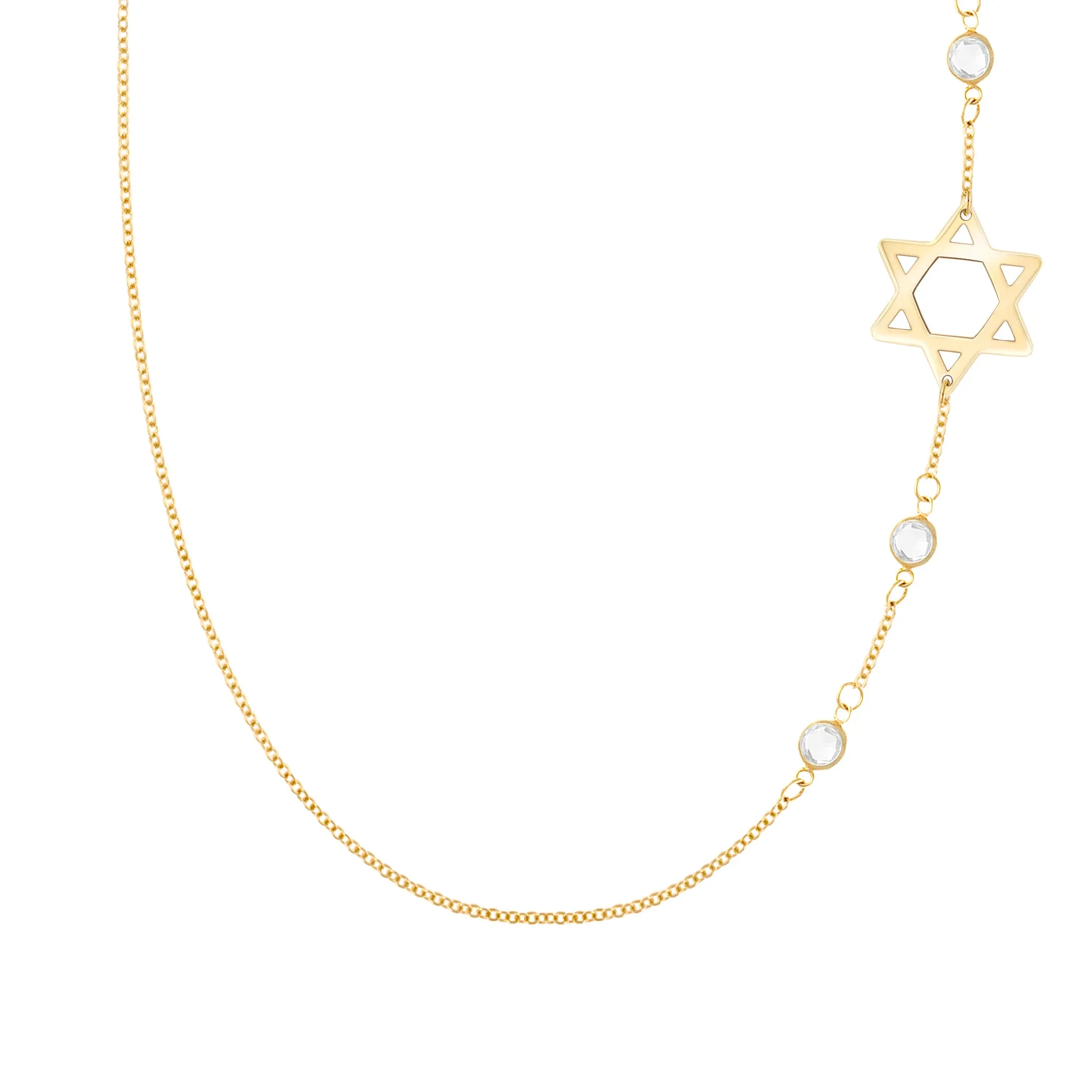 Star of David & Petite 3 Birthstone Necklace in 14k Gold sold by Haverhill