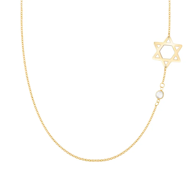 Star of David & Petite 1 Birthstone Necklace in 14k Gold sold by Haverhill