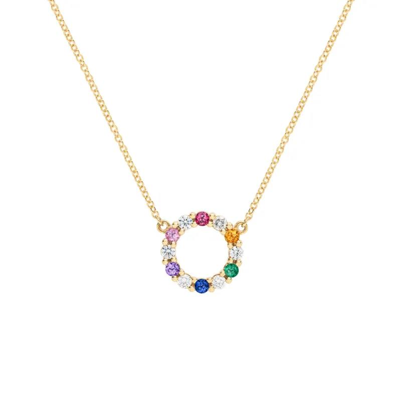 Rainbow Rosecliff Small Circle Necklace with Diamonds in 14k Gold sold by Haverhill
