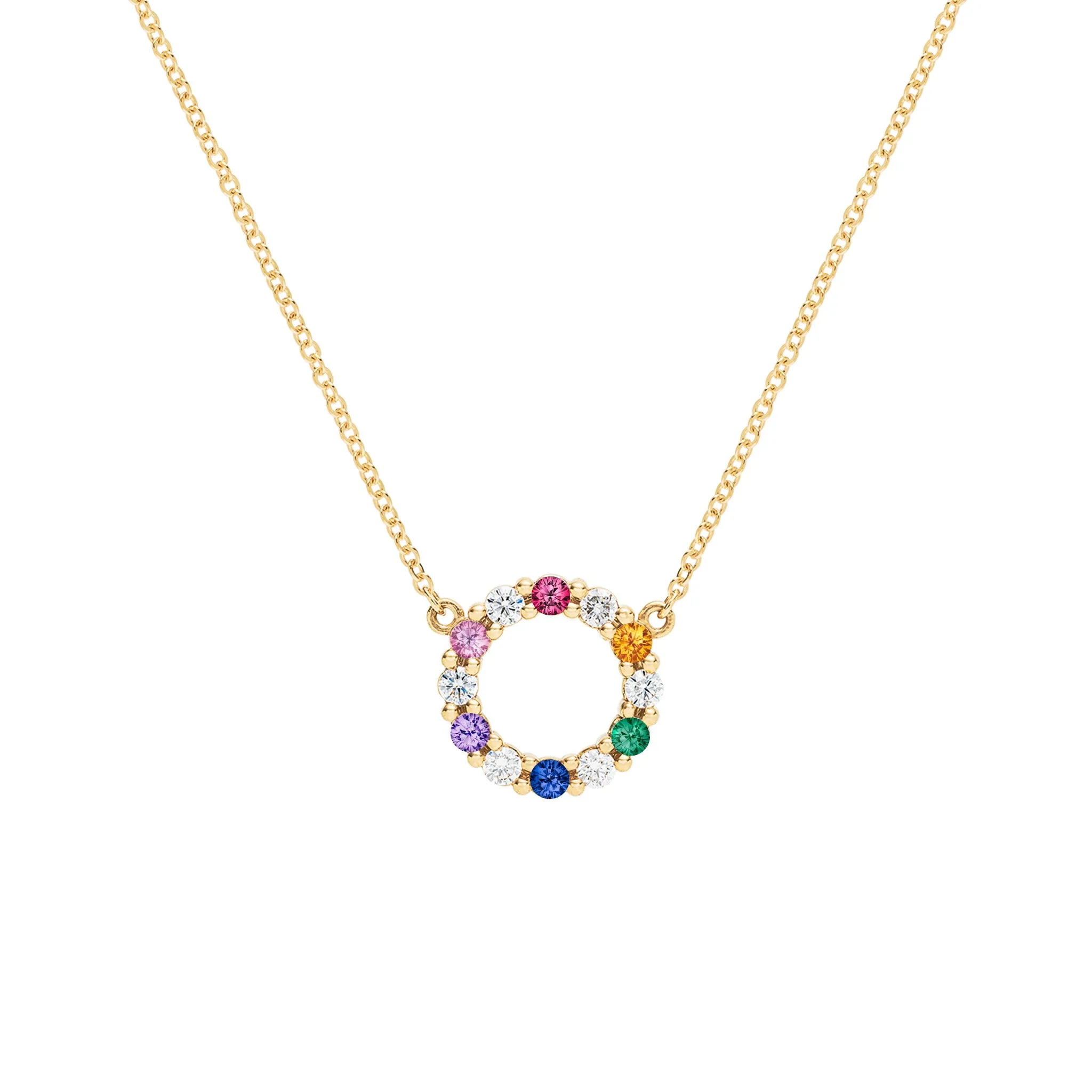 Rainbow Rosecliff Small Circle Necklace with Diamonds in 14k Gold sold by Haverhill