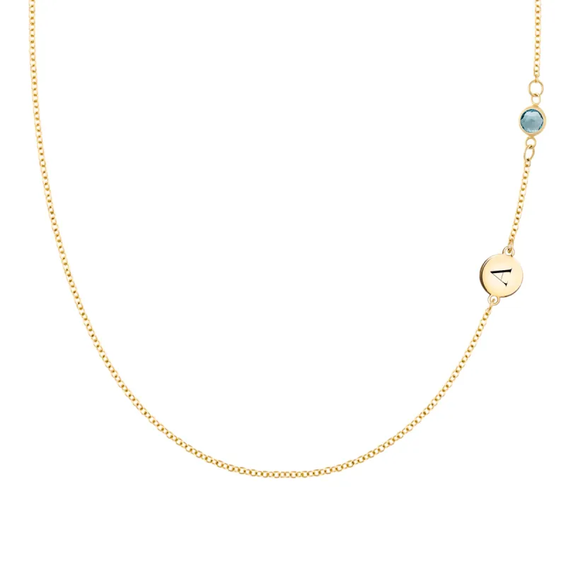 1 Letter & 1 Petite Nantucket Blue Topaz Necklace in 14k Gold (December) sold by Haverhill