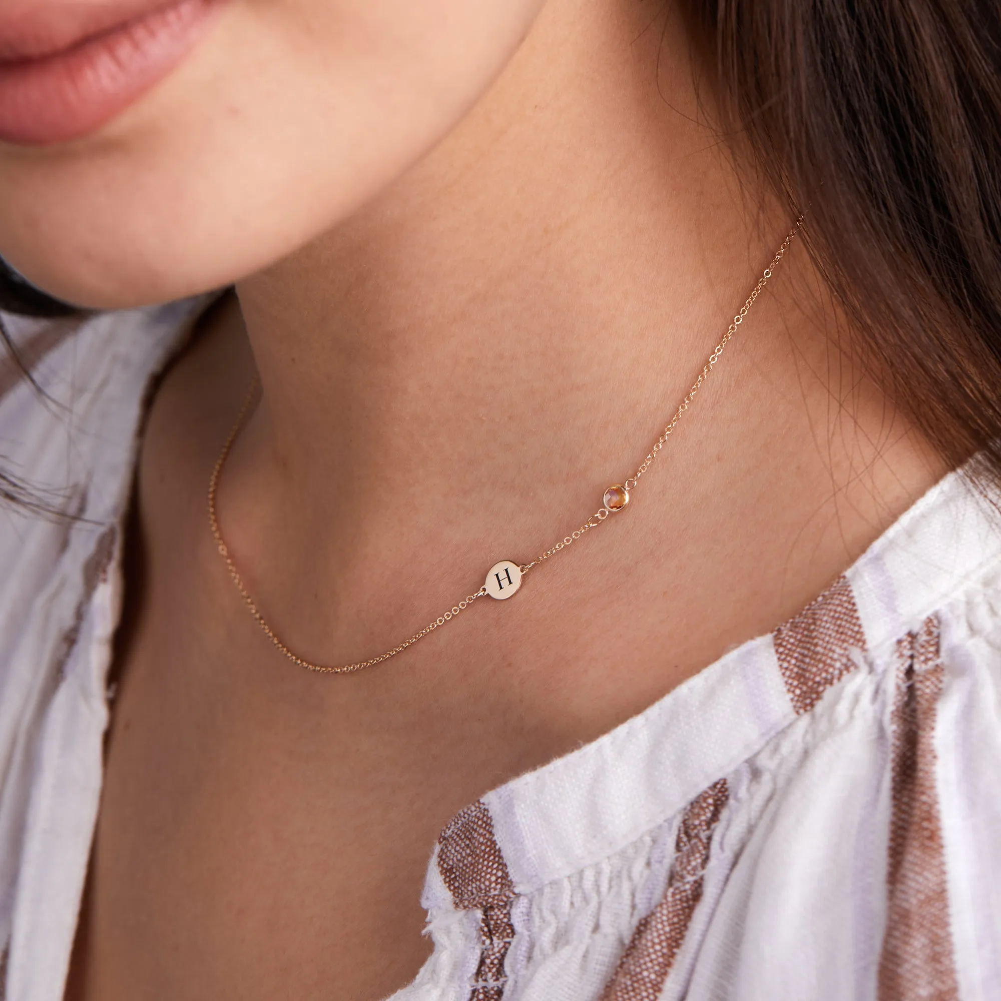 1 Letter & 1 Petite Citrine Necklace in 14k Gold (November) sold by Haverhill product image thumbnail 3