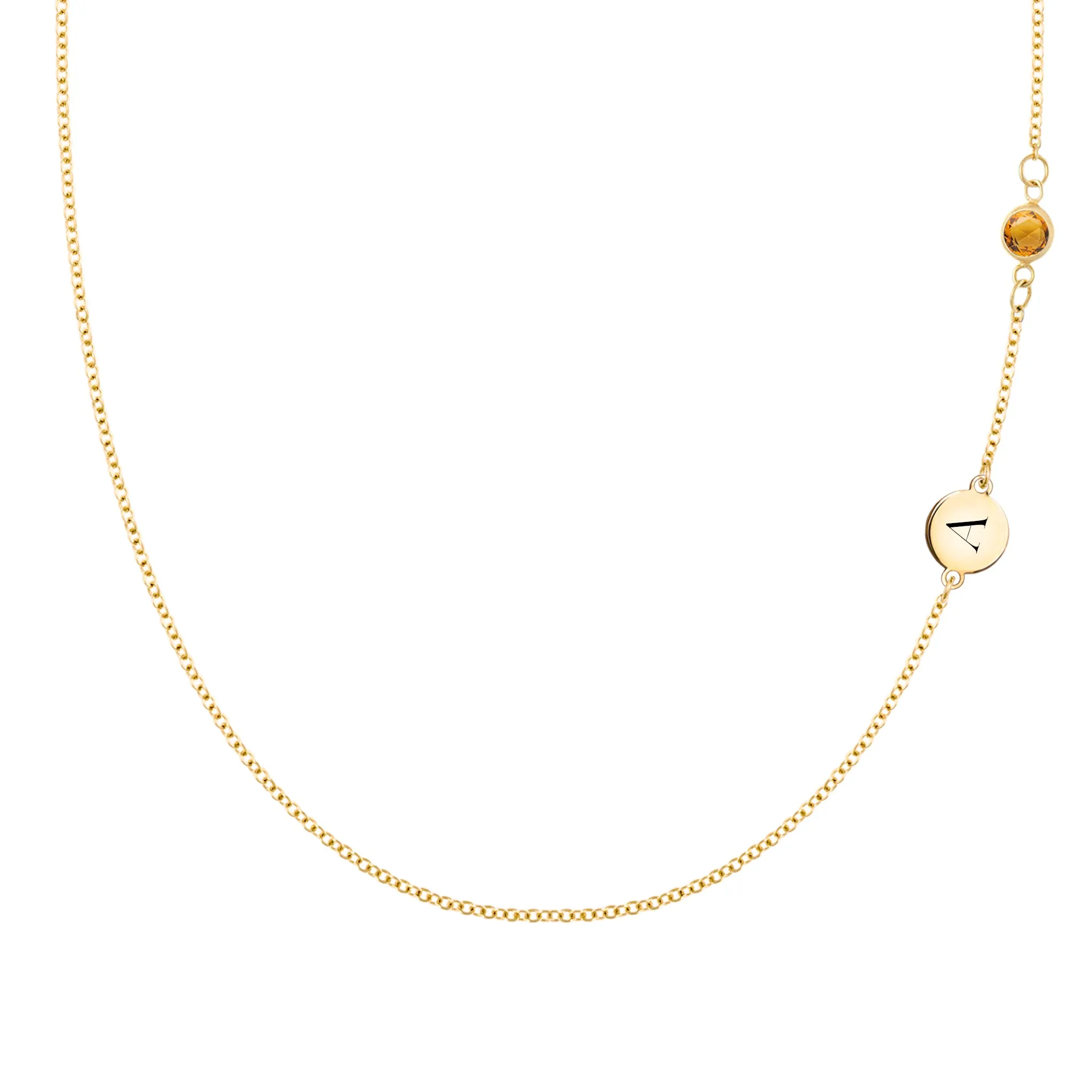 1 Letter & 1 Petite Citrine Necklace in 14k Gold (November) sold by Haverhill