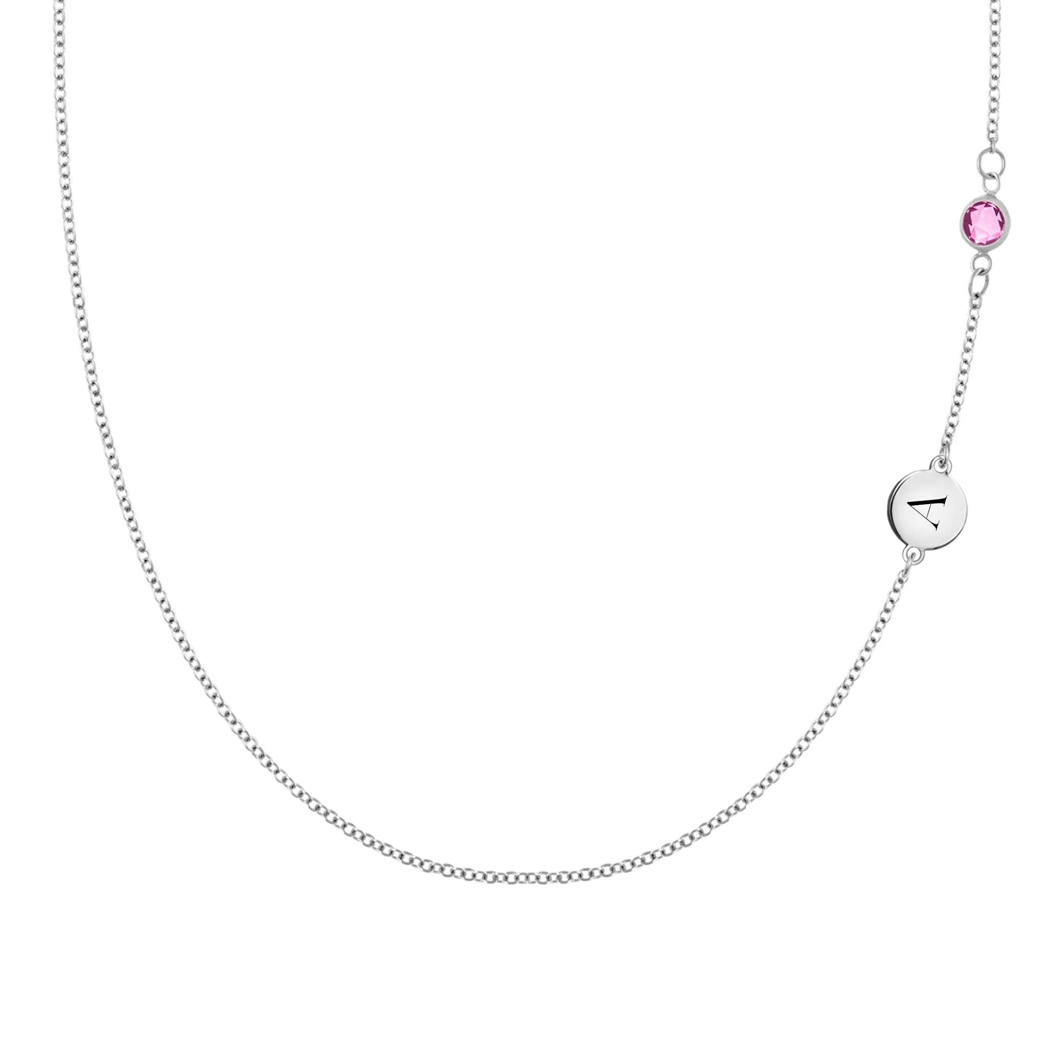 1 Letter & 1 Petite Pink Sapphire Necklace in 14k Gold (October) sold by Haverhill product image thumbnail 5