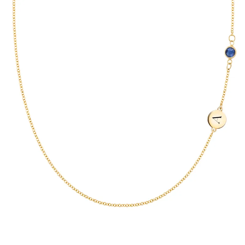1 Letter & 1 Petite Sapphire Necklace in 14k Gold (September) sold by Haverhill