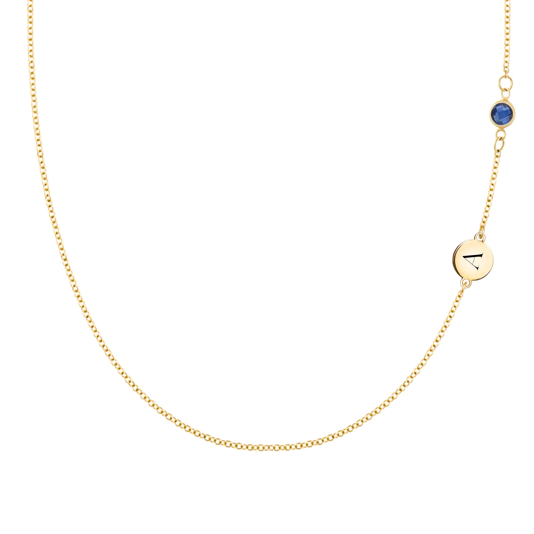 1 Letter & 1 Petite Sapphire Necklace in 14k Gold (September) sold by Haverhill