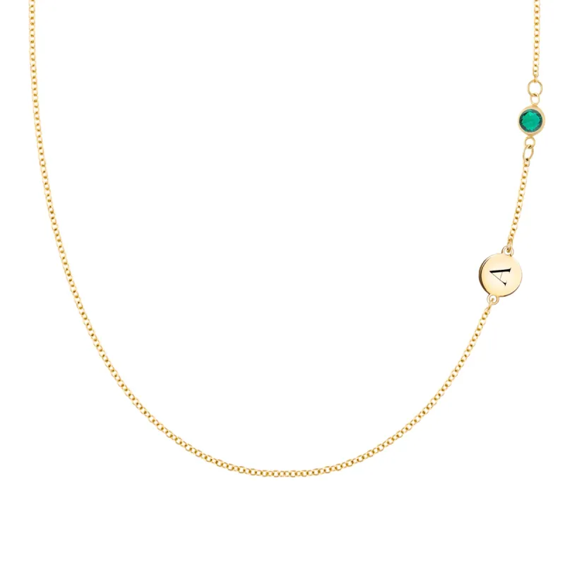 1 Letter & 1 Petite Emerald Necklace in 14k Gold (May) sold by Haverhill