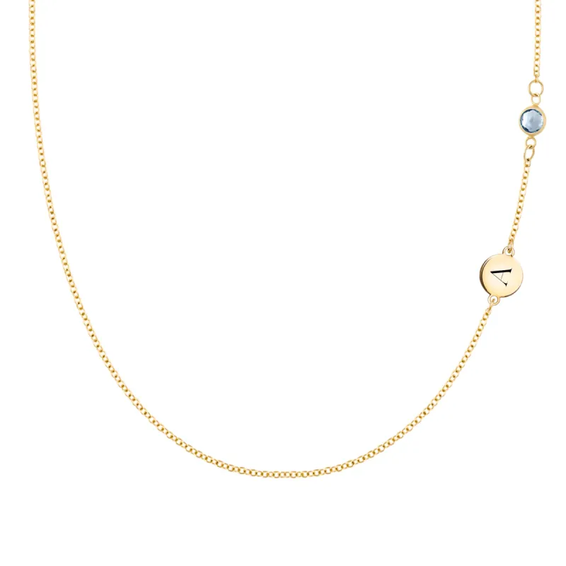 1 Letter & 1 Petite Aquamarine Necklace in 14k Gold (March) sold by Haverhill