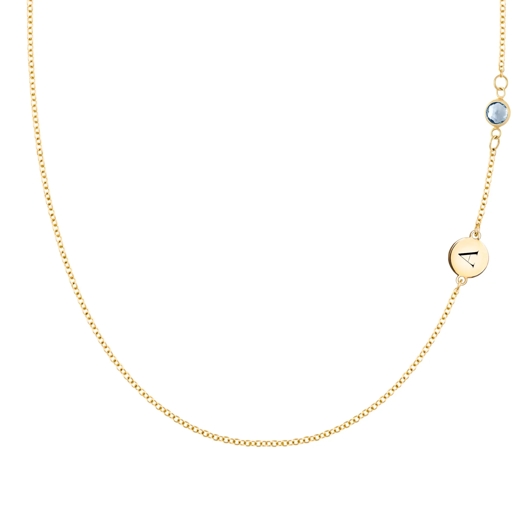 1 Letter & 1 Petite Aquamarine Necklace in 14k Gold (March) sold by Haverhill