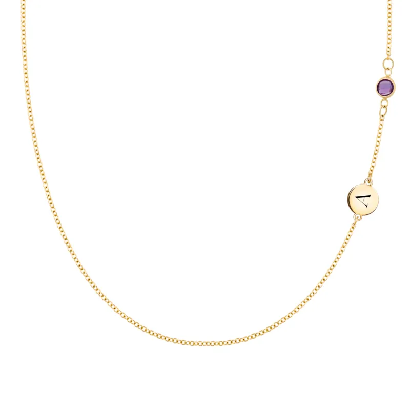 1 Letter & 1 Petite Amethyst Necklace in 14k Gold (February) sold by Haverhill