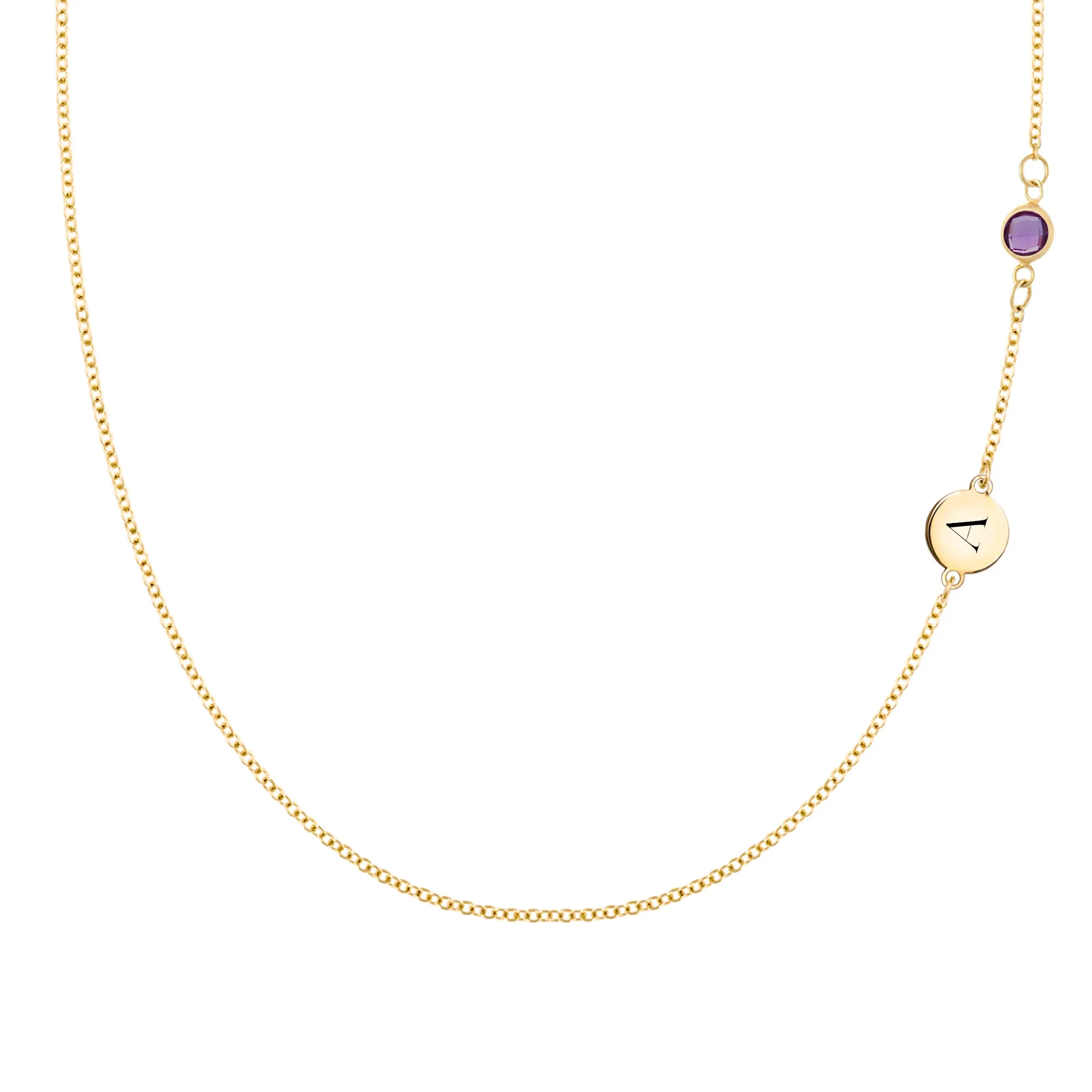 1 Letter & 1 Petite Amethyst Necklace in 14k Gold (February) sold by Haverhill