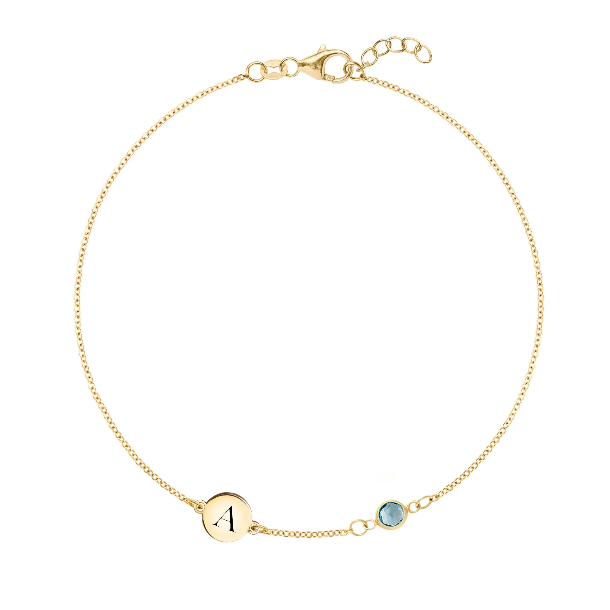 1 Letter & 1 Petite Nantucket Blue Topaz Bracelet in 14k Gold (December) sold by Haverhill