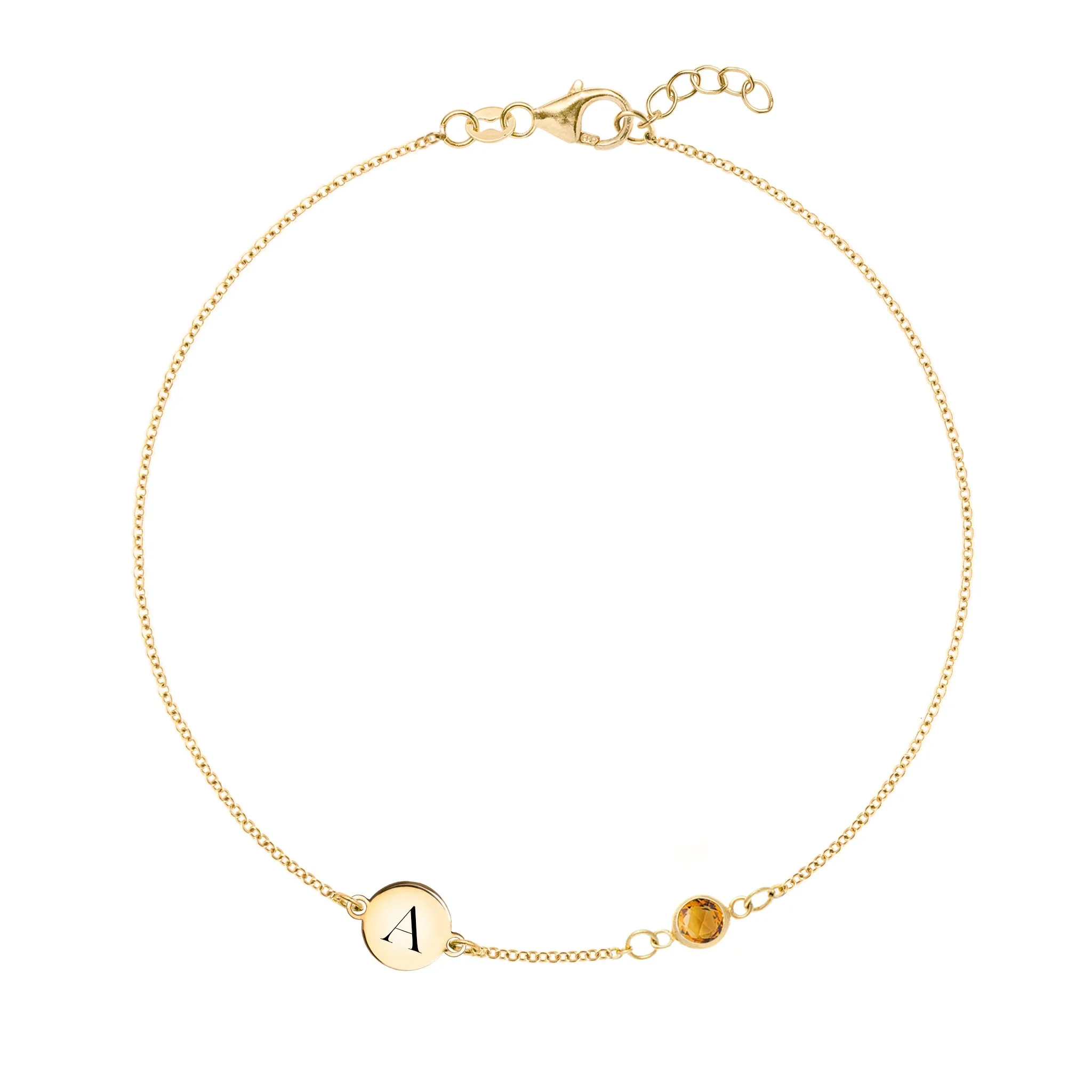 1 Letter & 1 Petite Citrine Bracelet in 14k Gold (November) sold by Haverhill