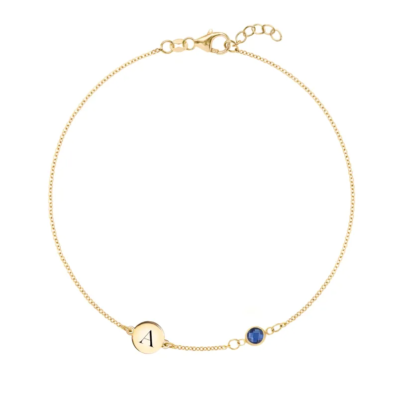 1 Letter & 1 Petite Sapphire Bracelet in 14k Gold (September) sold by Haverhill