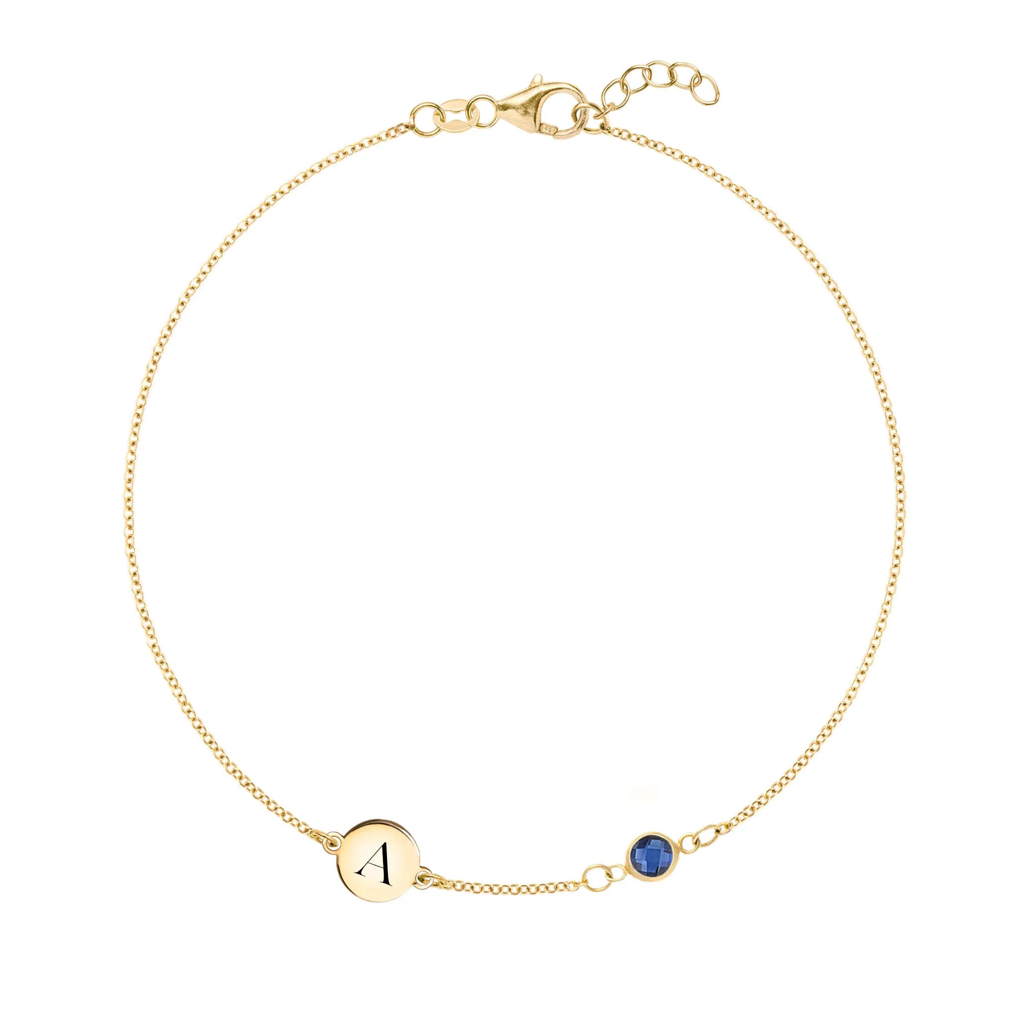 1 Letter & 1 Petite Sapphire Bracelet in 14k Gold (September) sold by Haverhill