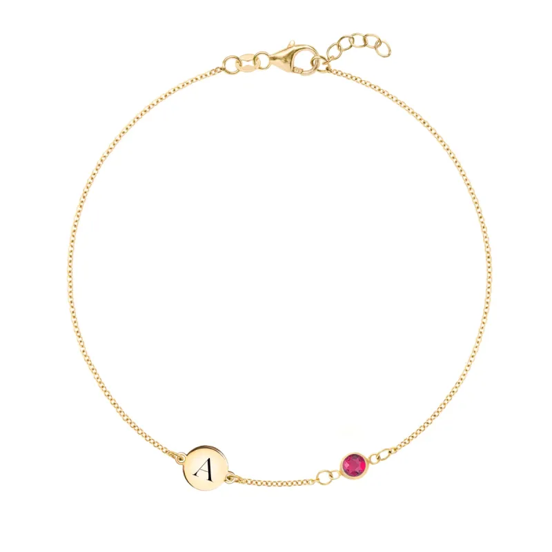 1 Letter & 1 Petite Ruby Bracelet in 14k Gold (July) sold by Haverhill