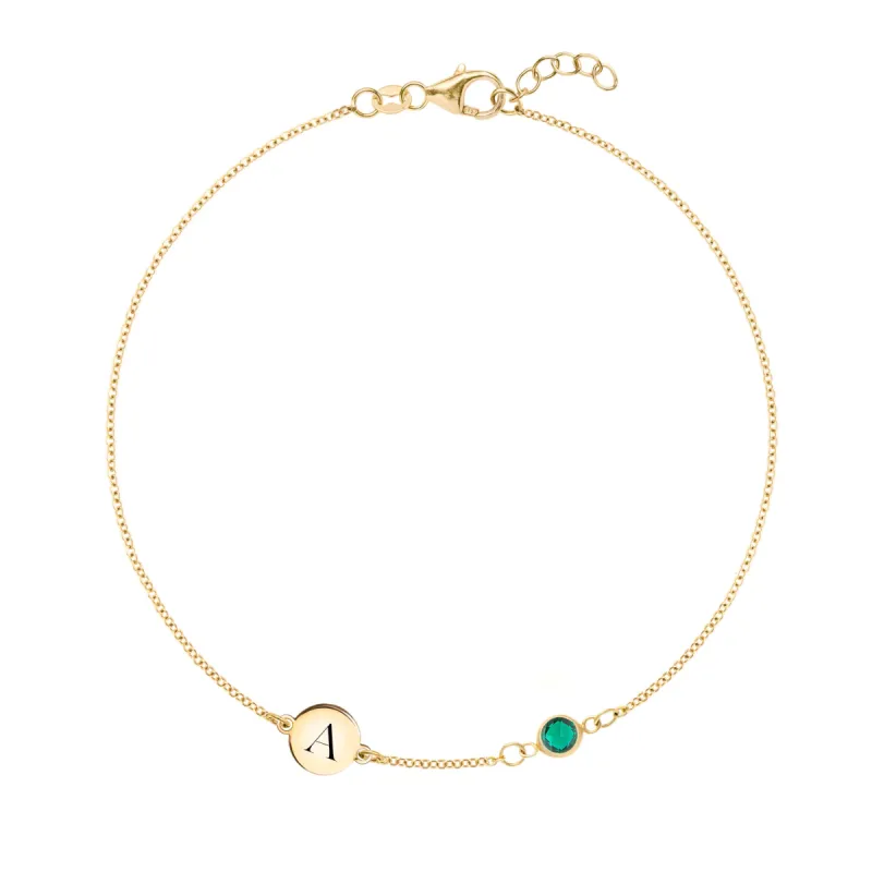 1 Letter & 1 Petite Emerald Bracelet in 14k Gold (May) sold by Haverhill