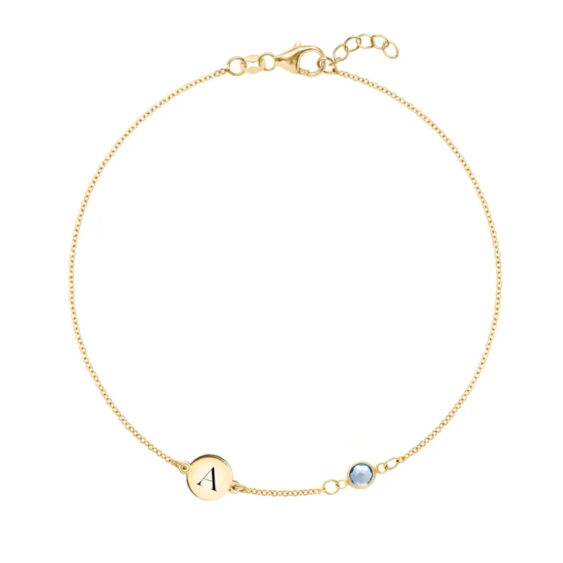1 Letter & 1 Petite Aquamarine Bracelet in 14k Gold (March) sold by Haverhill