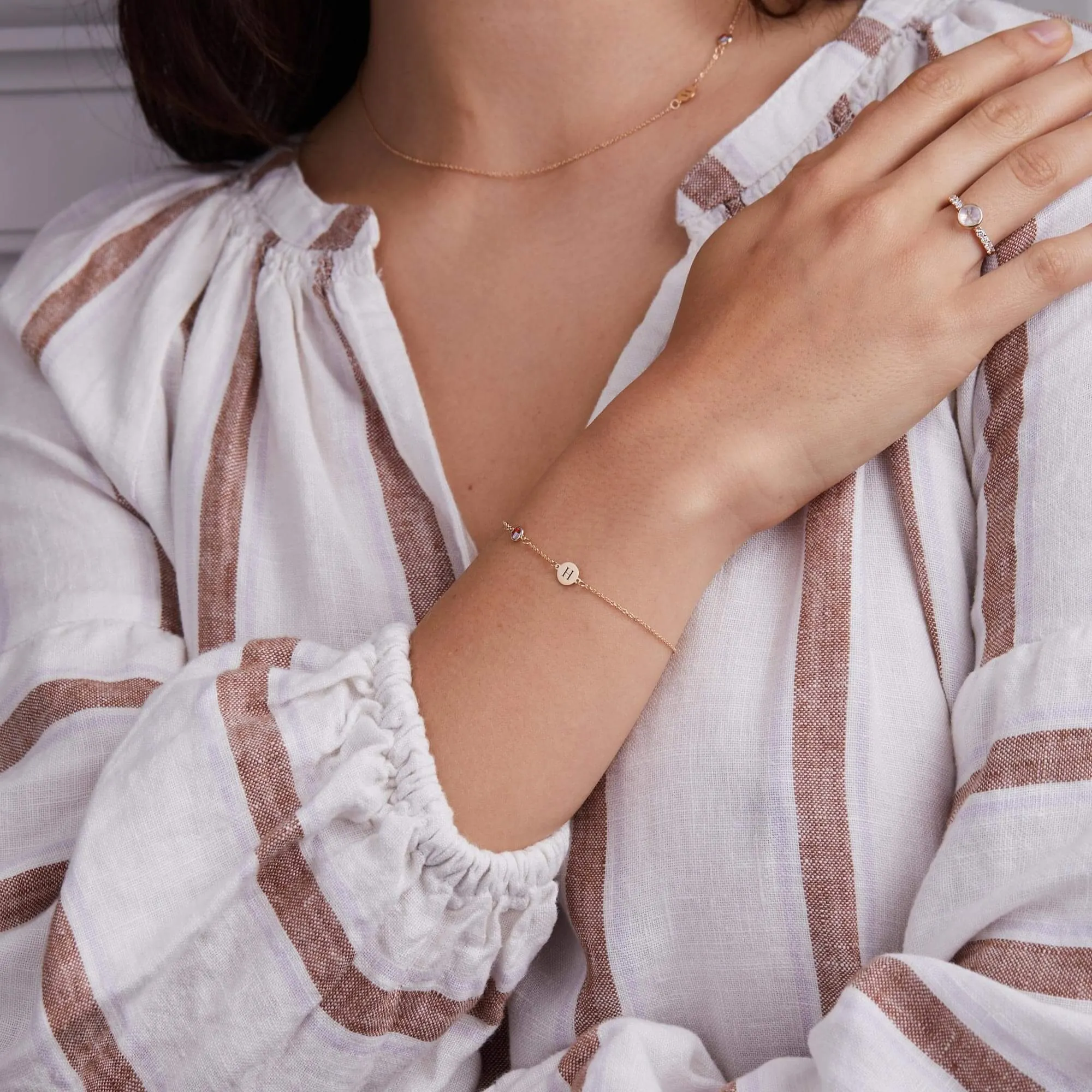 1 Letter & 1 Petite Garnet Bracelet in 14k Gold (January) sold by Haverhill product image thumbnail 2