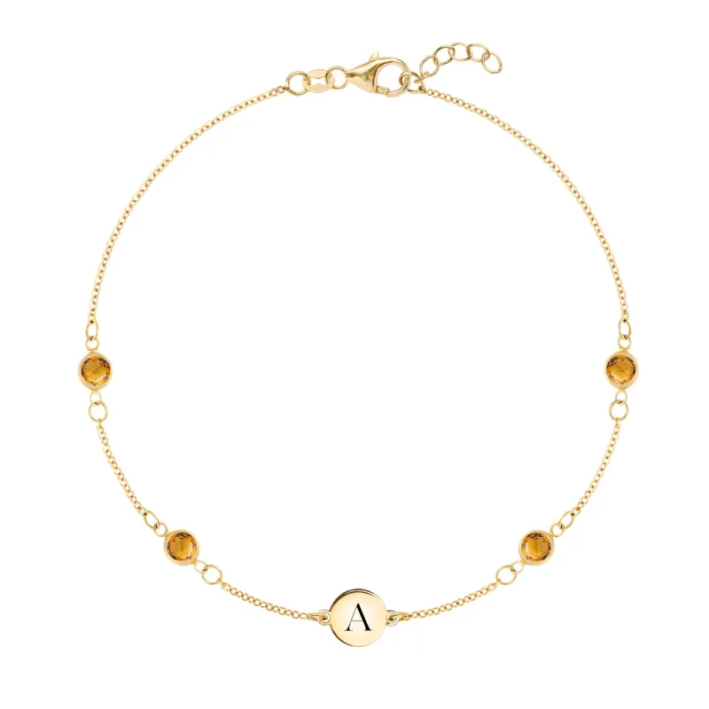 1 Letter & 4 Petite Citrine Bracelet in 14k Gold (November) sold by Haverhill