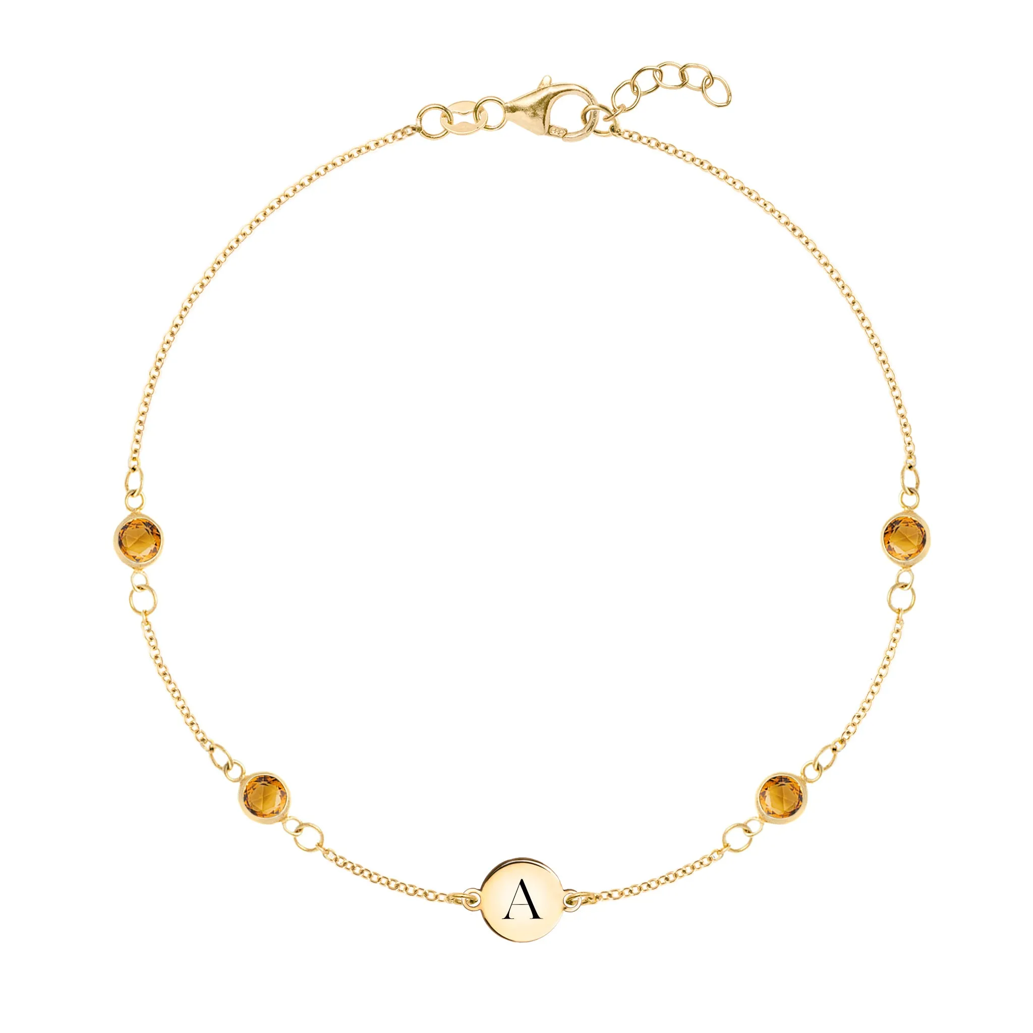 1 Letter & 4 Petite Citrine Bracelet in 14k Gold (November) sold by Haverhill