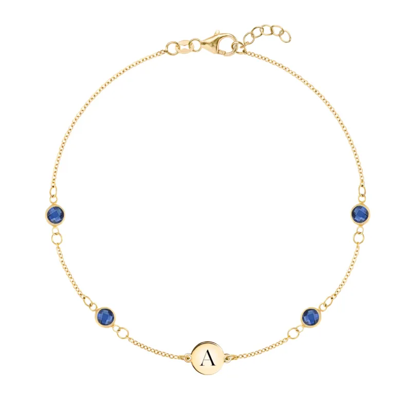 1 Letter & 4 Petite Sapphire Bracelet in 14k Gold (September) sold by Haverhill