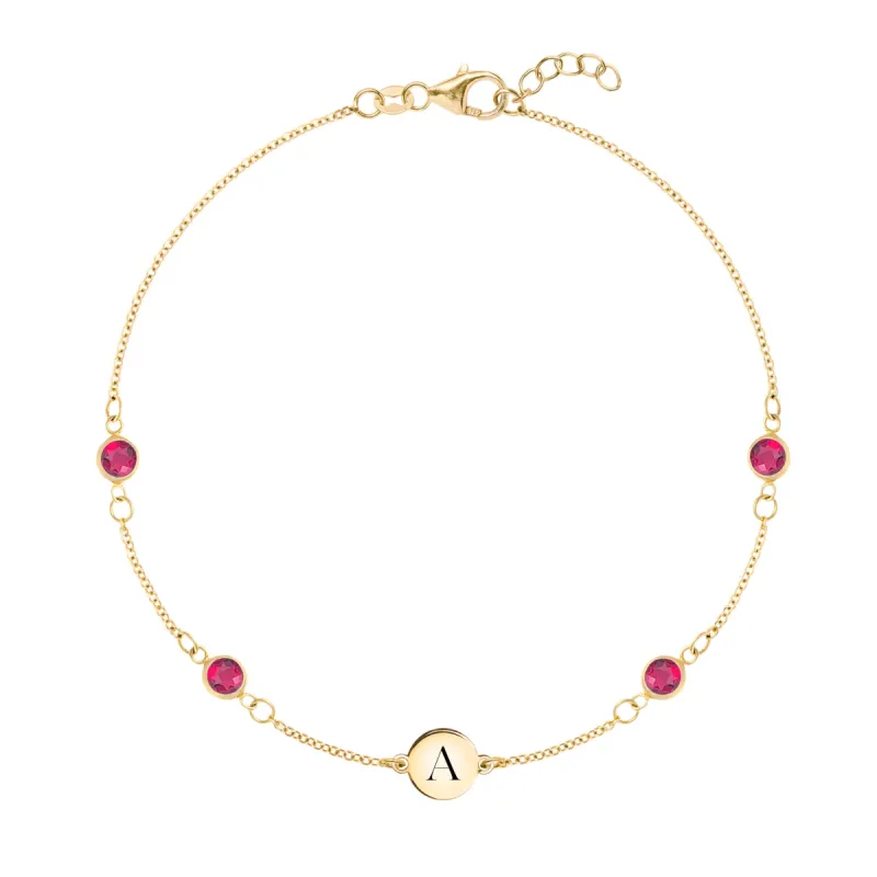 1 Letter & 4 Petite Ruby Bracelet in 14k Gold (July) sold by Haverhill