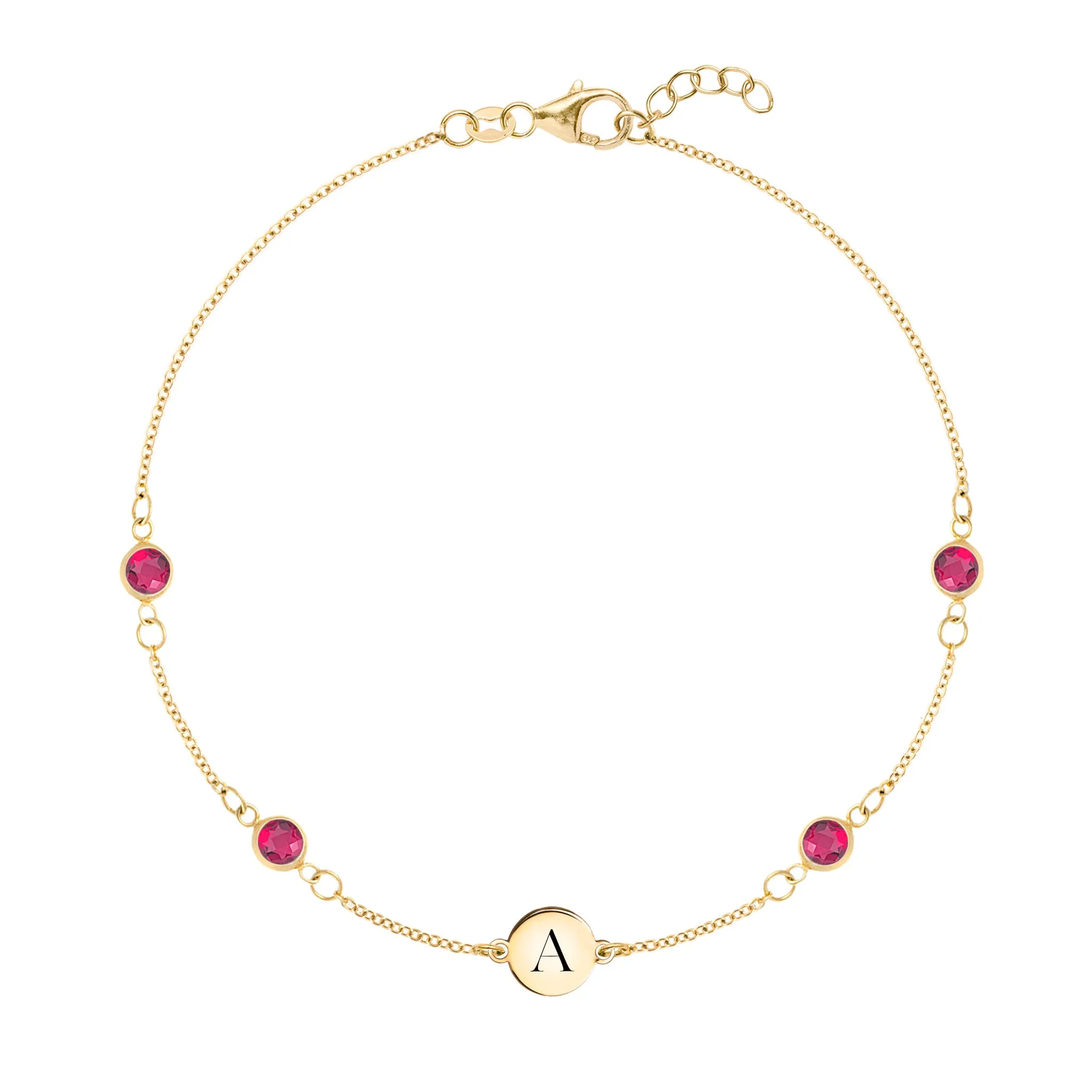1 Letter & 4 Petite Ruby Bracelet in 14k Gold (July) sold by Haverhill