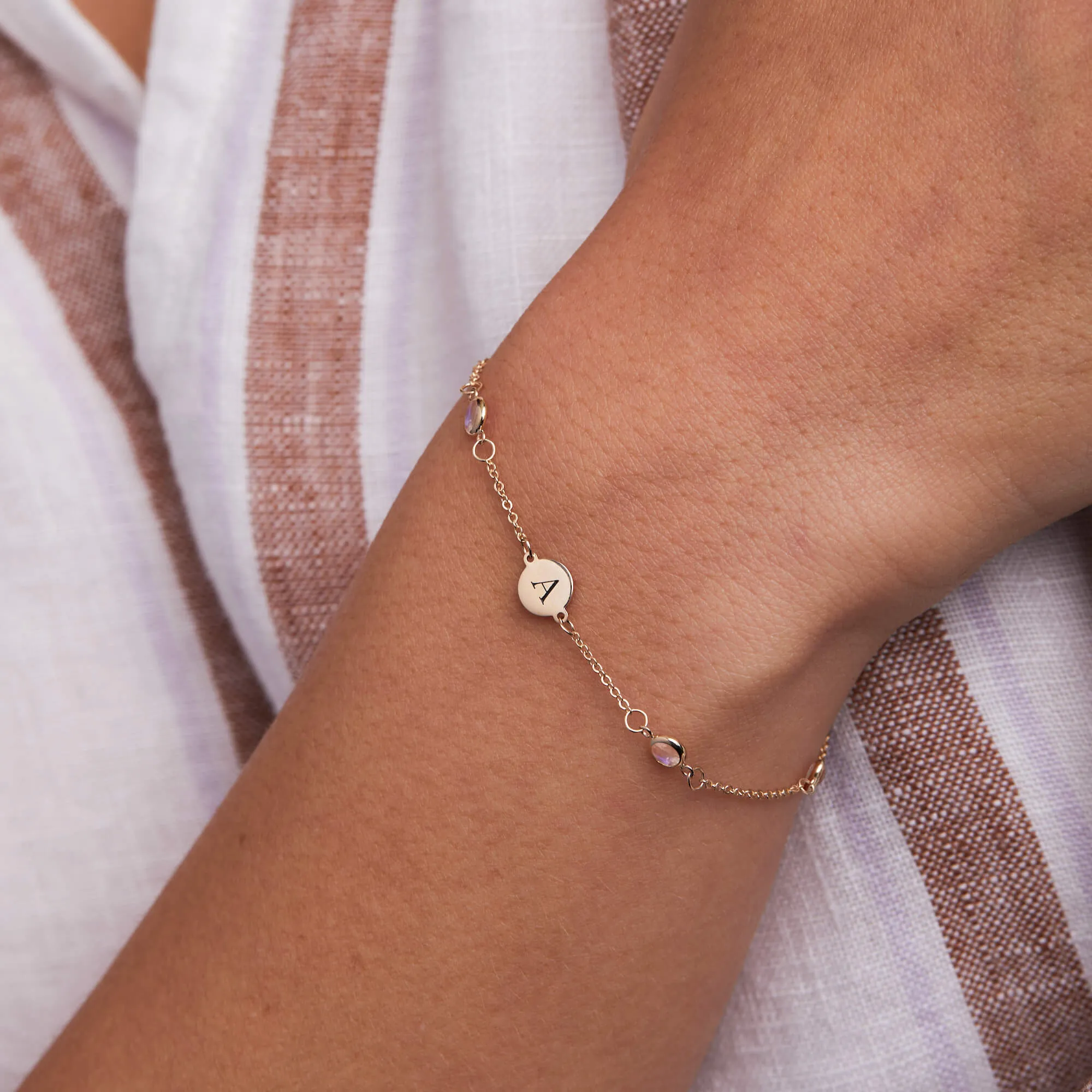 1 Letter & 4 Petite Moonstone Bracelet in 14k Gold (June) sold by Haverhill product image thumbnail 3