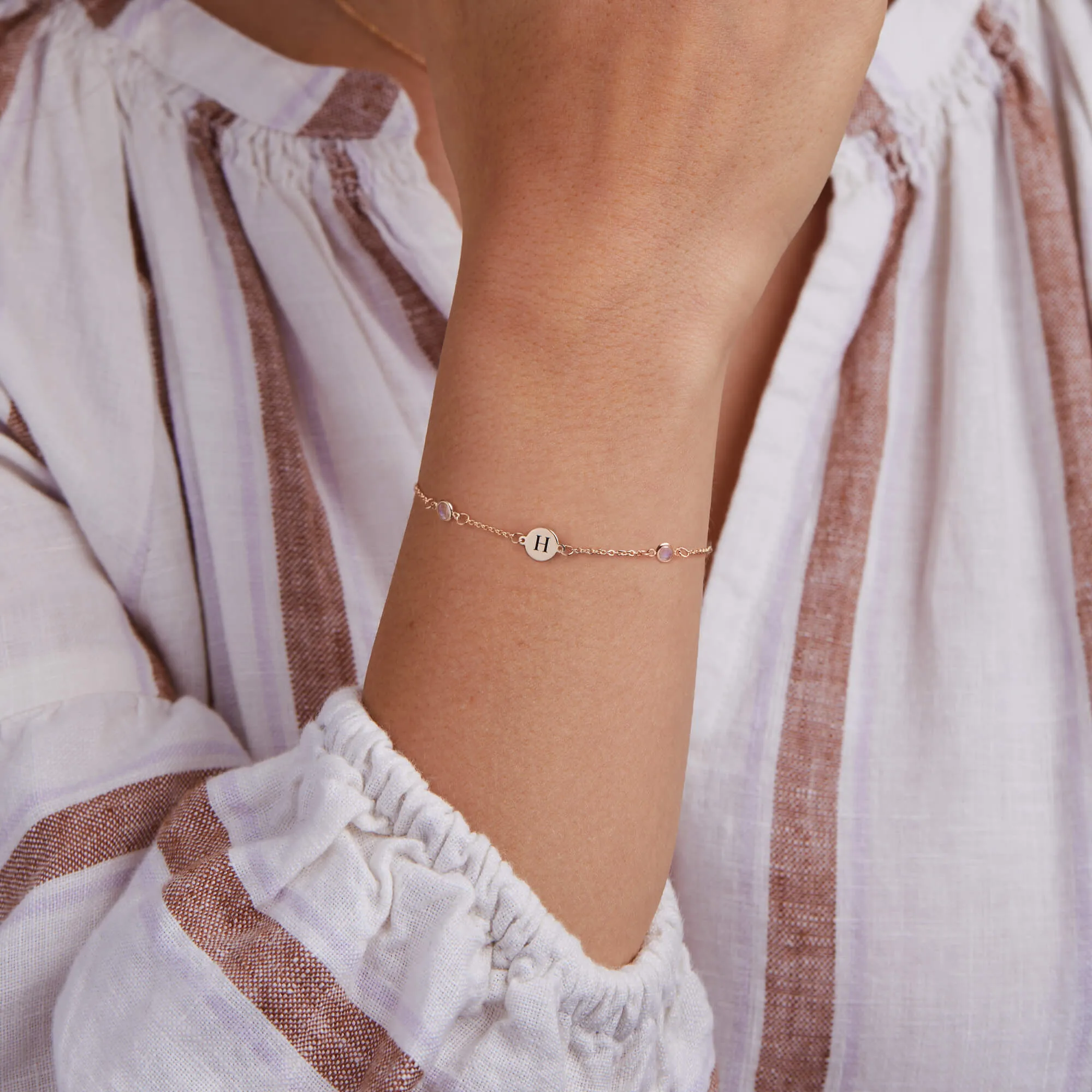 1 Letter & 4 Petite Moonstone Bracelet in 14k Gold (June) sold by Haverhill product image thumbnail 2