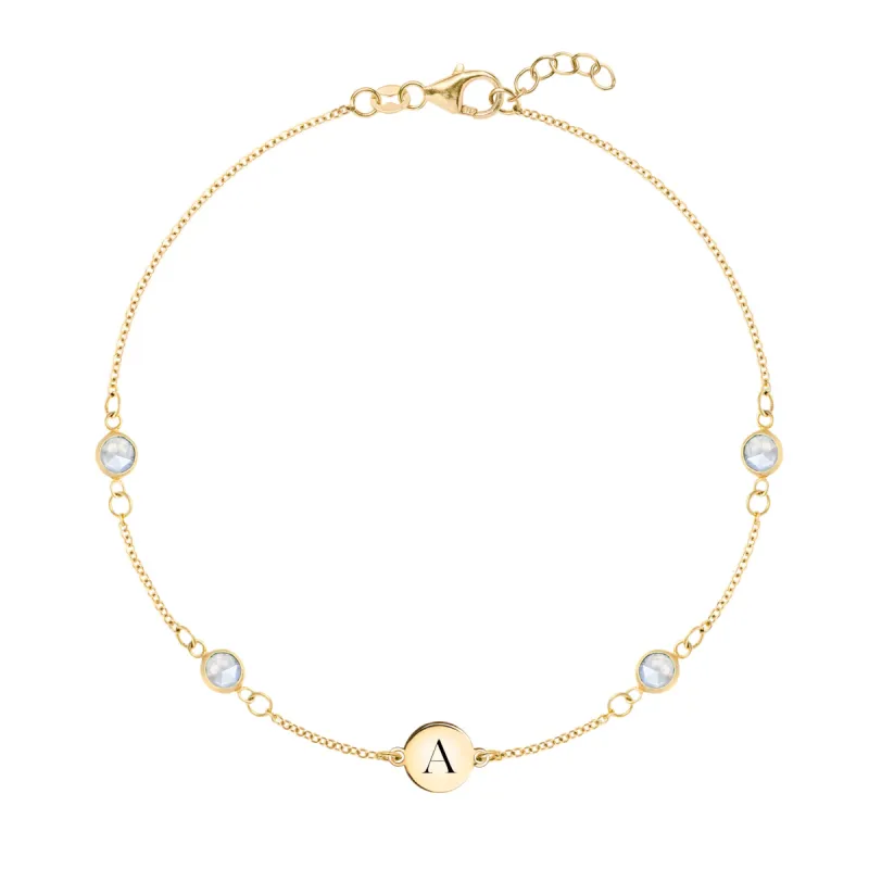 1 Letter & 4 Petite Moonstone Bracelet in 14k Gold (June) sold by Haverhill